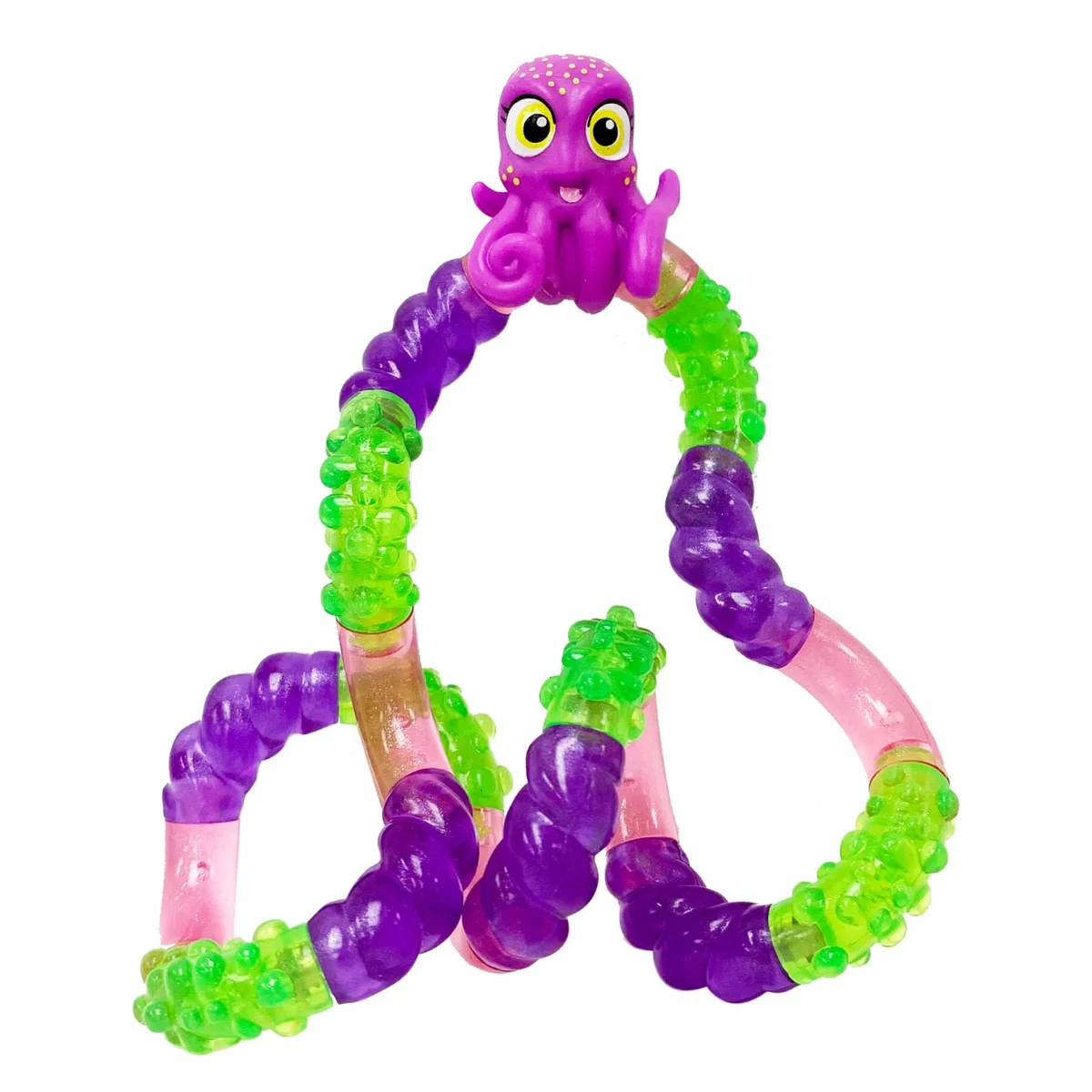 Tangle 8514 Fidget Toy Junior Aquatic Pets serie con figura animale polpo antistress, giocattolo per dita motorie, rotazione e combinabile a piacere, giocattolo per bambini dai 3 anni, viola/verde