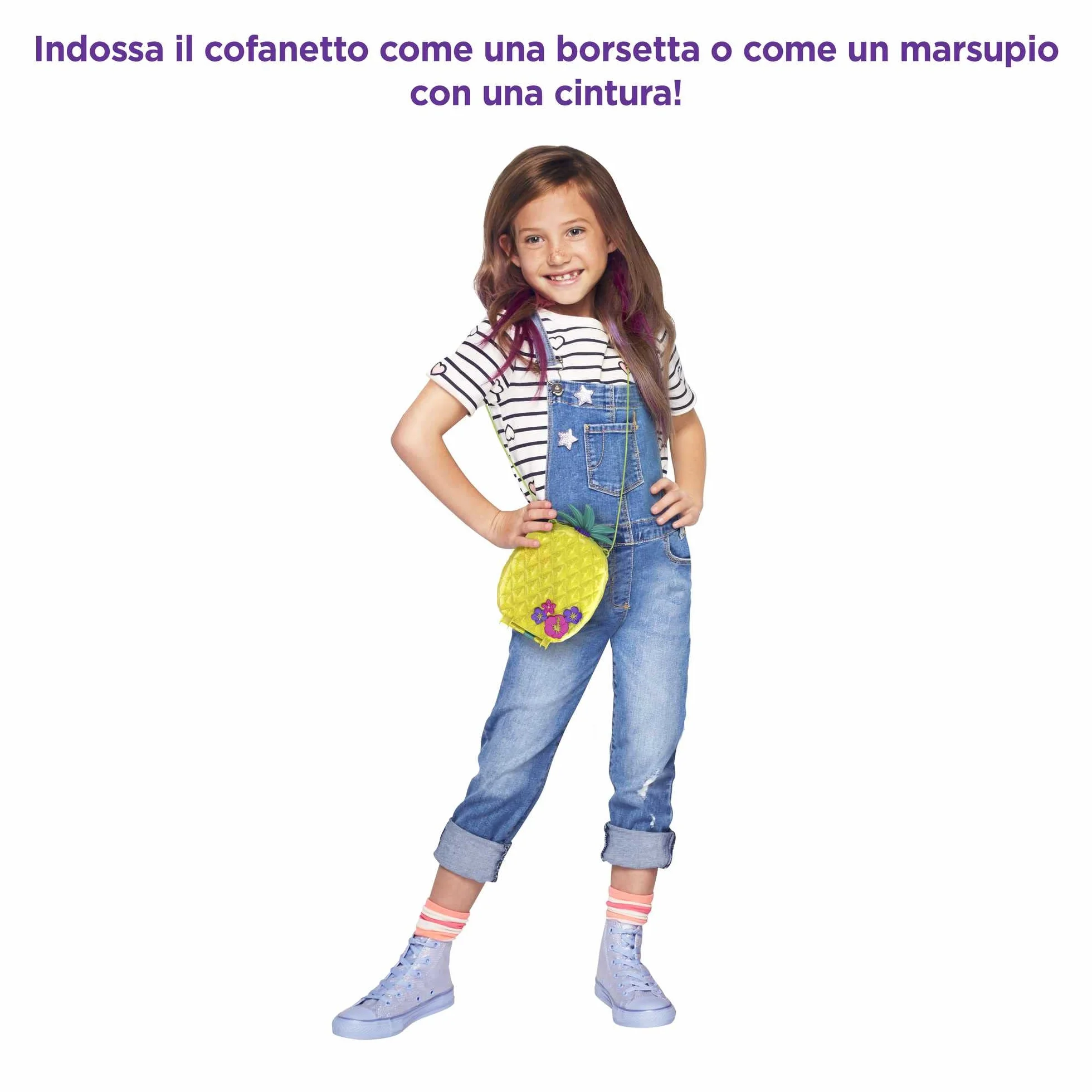 Polly Pocket Tropicool Ananas compatto borsetta da indossare con 8 simpatiche sorpresa, micro Polly e Lila, 2 accessori e foglio sticker; dai 4 anni in su, giallo, GKJ64