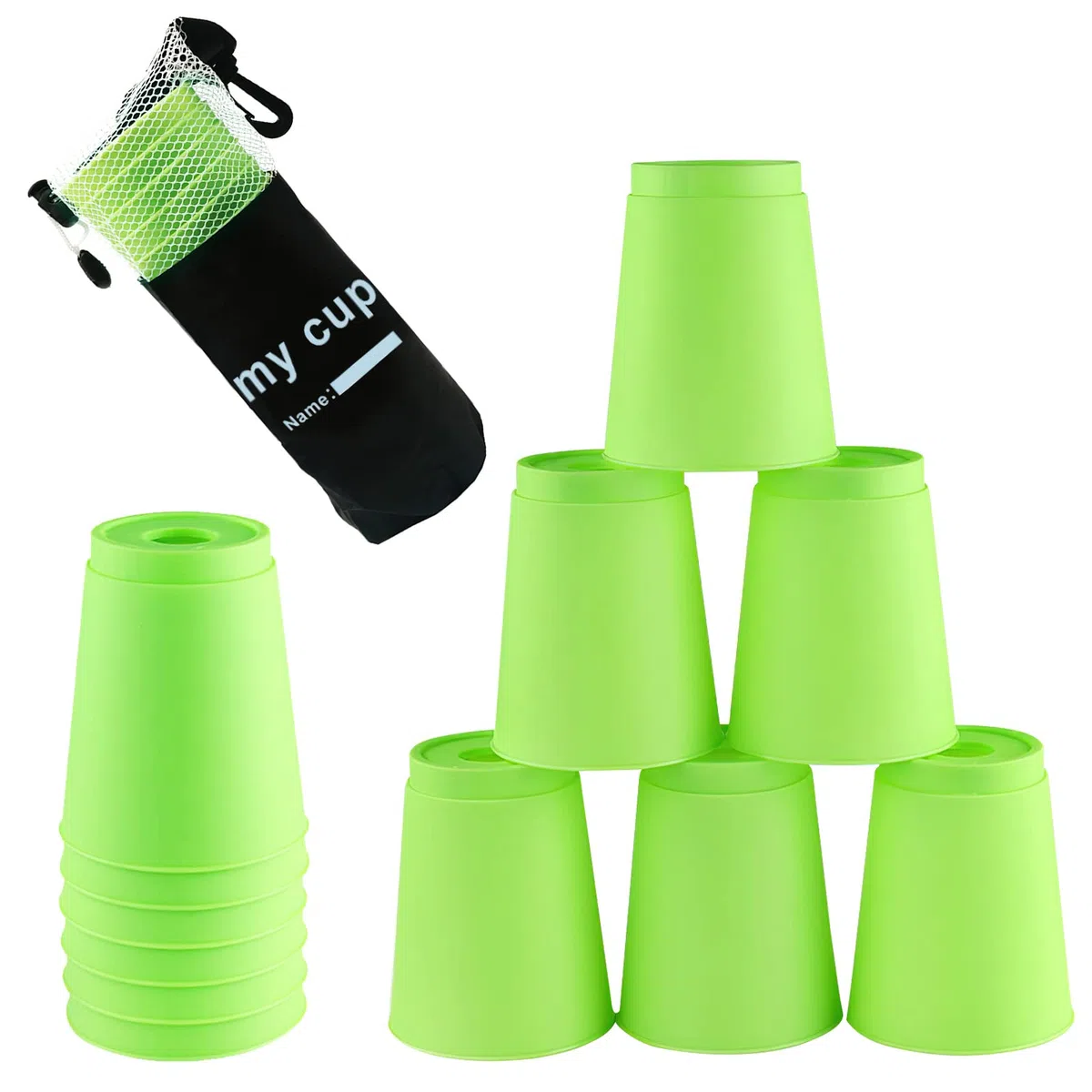 ZoneYan 12 Pezzi Sport Stacking, Cup Stacking, Stacking Cups, Giochi da Giardino per Bambini, Giochi di Partito, Allenamento Della Sfida di Velocità, Verde