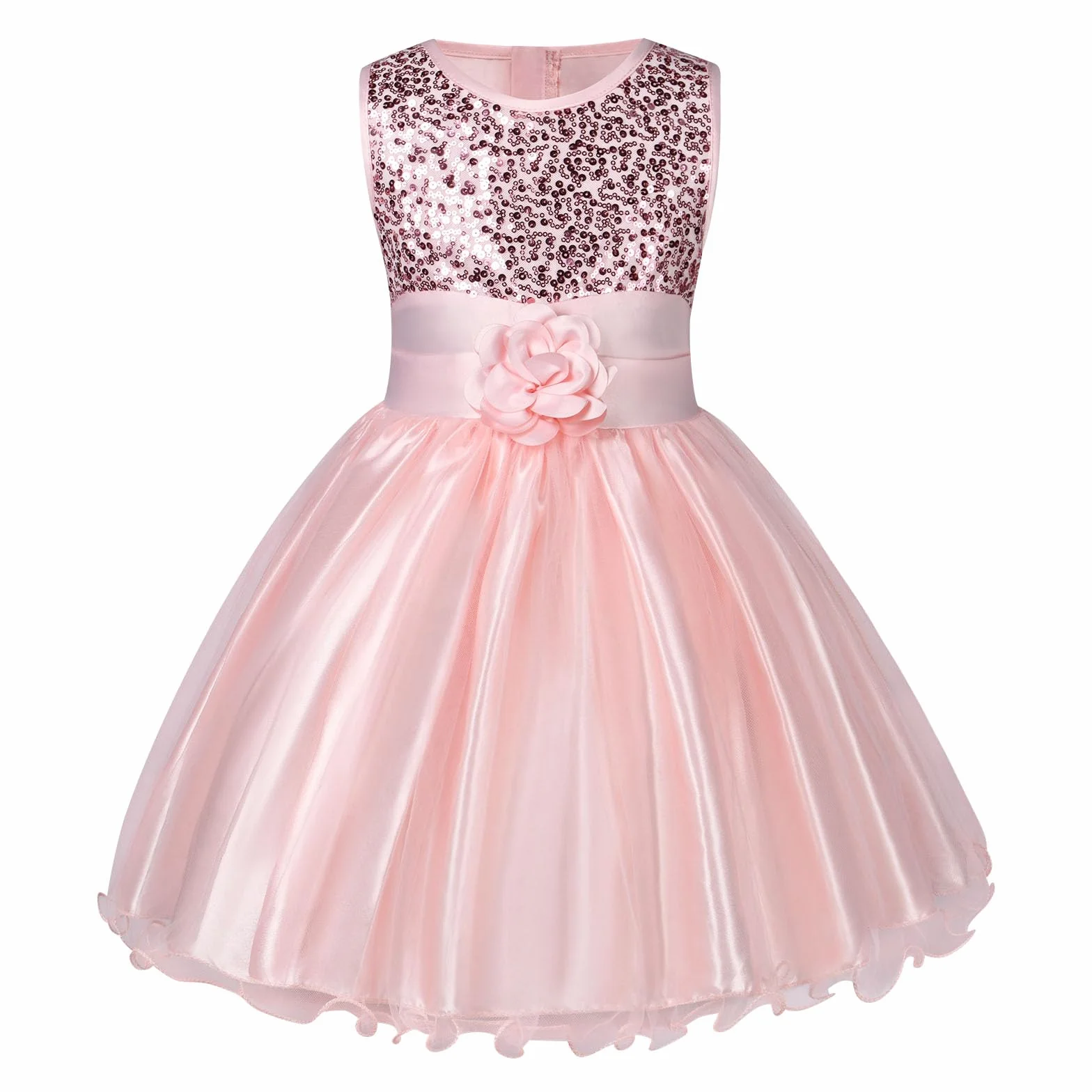 Aomig Vestito Principessa Bambina - Costume Con Fiori e Paillettes per Festa, Matrimonio - Abito da Ballo in Tulle-110