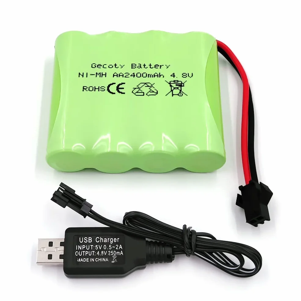 Batteria da 4,8 V, pacco batteria nimh da 2400 mAh, batteria ricaricabile RC con cavo di ricarica, spina SM 2P per camion RC 1:18, 1:16, 1:14, auto telecomandata, camion RC 4x4
