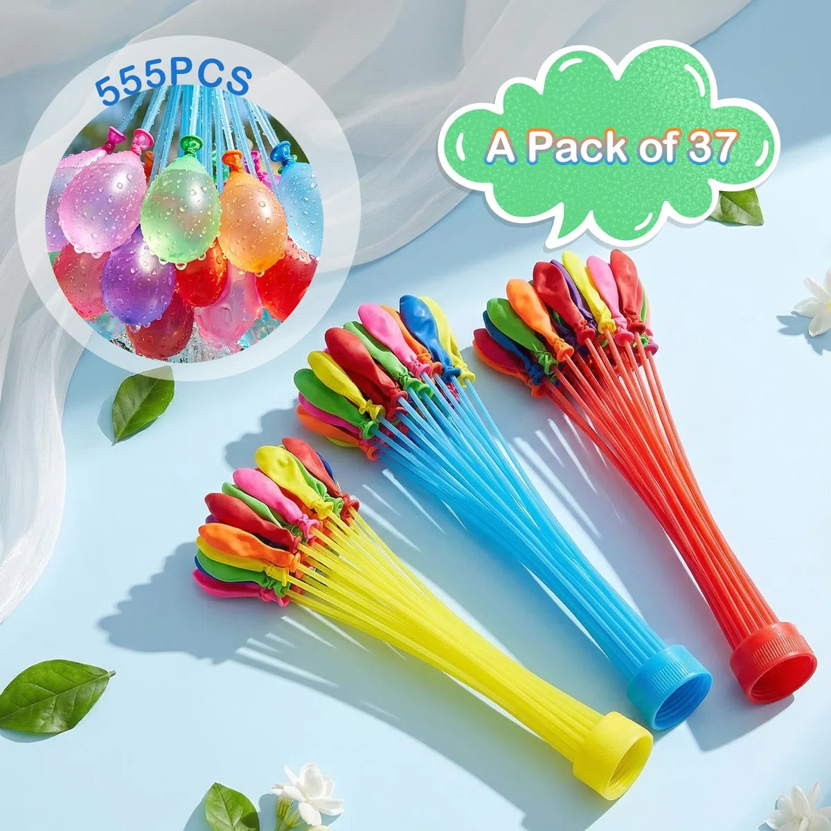 CIYIN 555 Pcs Palloncini d'Acqua, Colorato Bombe Dacqua Palloncini con 4 Attacchi Rubinetto, Palloncini Acqua Autosigillanti a Riempimento Rapido, per Giochi Acqua, Spiaggia, Piscina Feste Estive