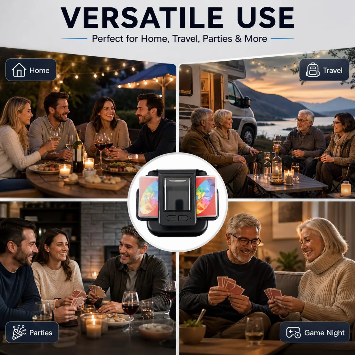 Mescolatore Automatico di Carte, Mischia Carte con Batteria Ricaricabile 2000mAh, Miscelatore a Basso Rumore per Poker, Uno, Skip Bo (Nero)