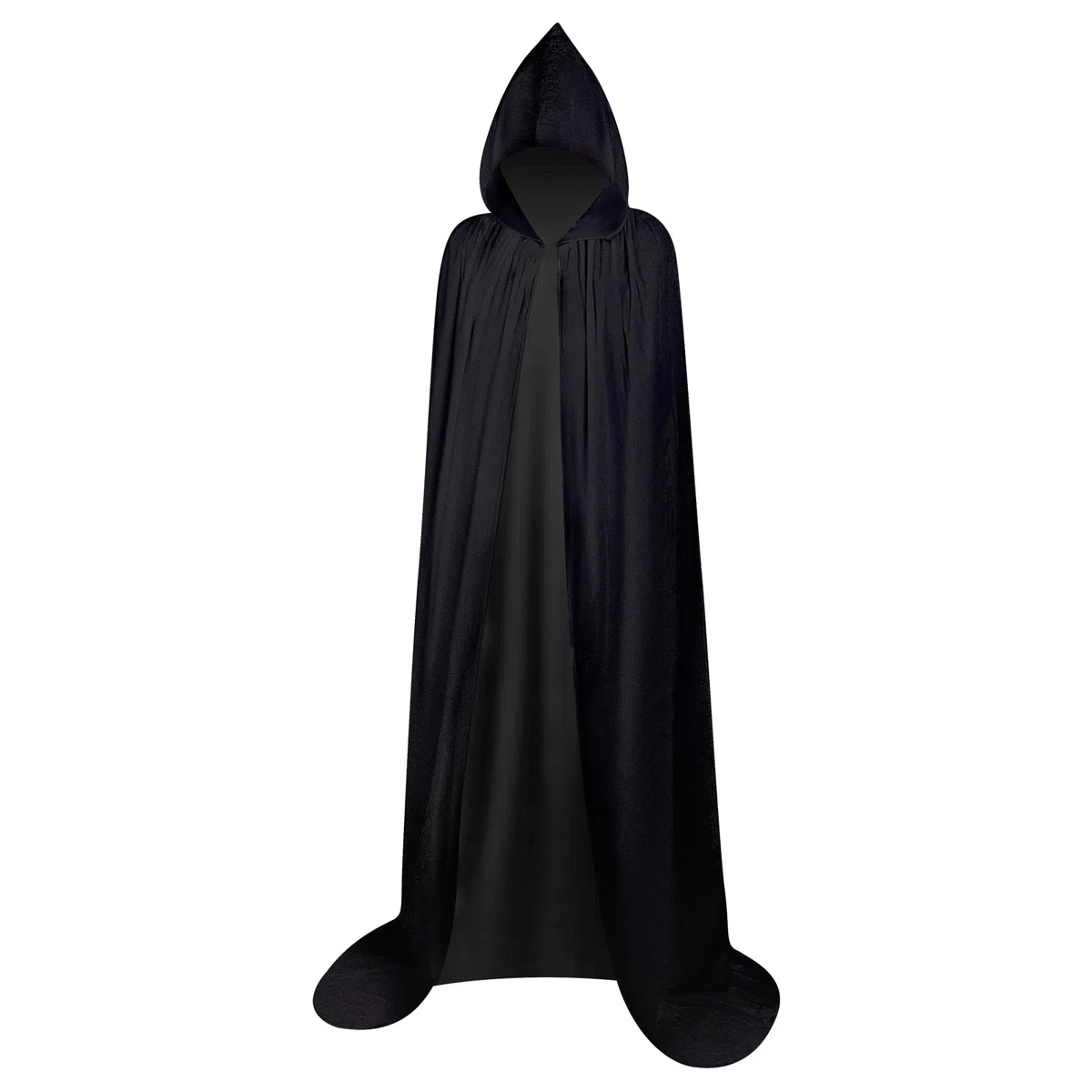 Myir JUN Mantello con Cappuccio Velluto, Adulto Bambini Halloween Mantelli Lungo Halloween Costume Unisex Strega Wicca (L, Nero)