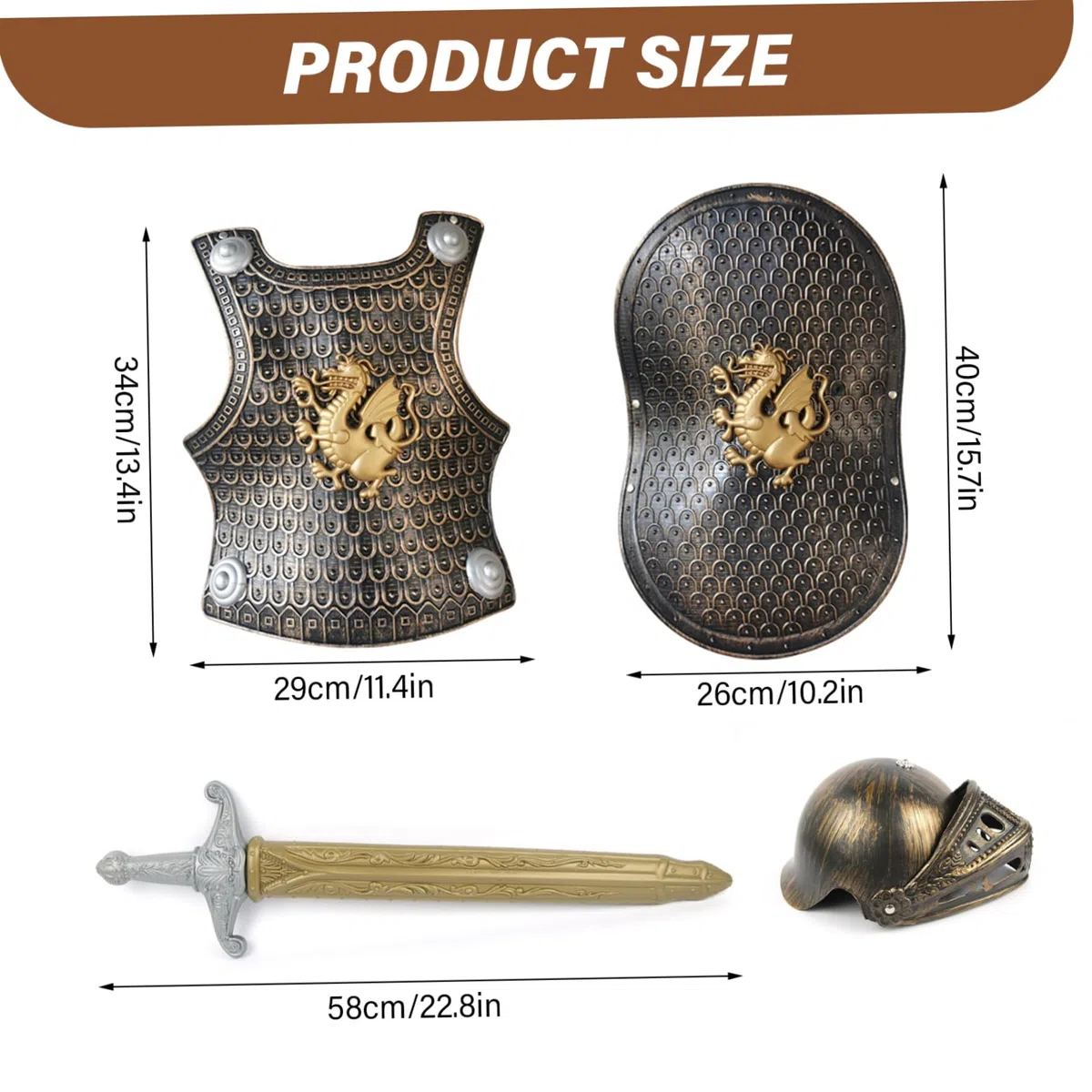 4 Pezzi/Set Costume da Cavaliere per Bambini Armatura da Cavaliere in plastica con Casco Spada e Scudo per Bambini per Feste a Tema VBS Vestire Costumi di Ruolo