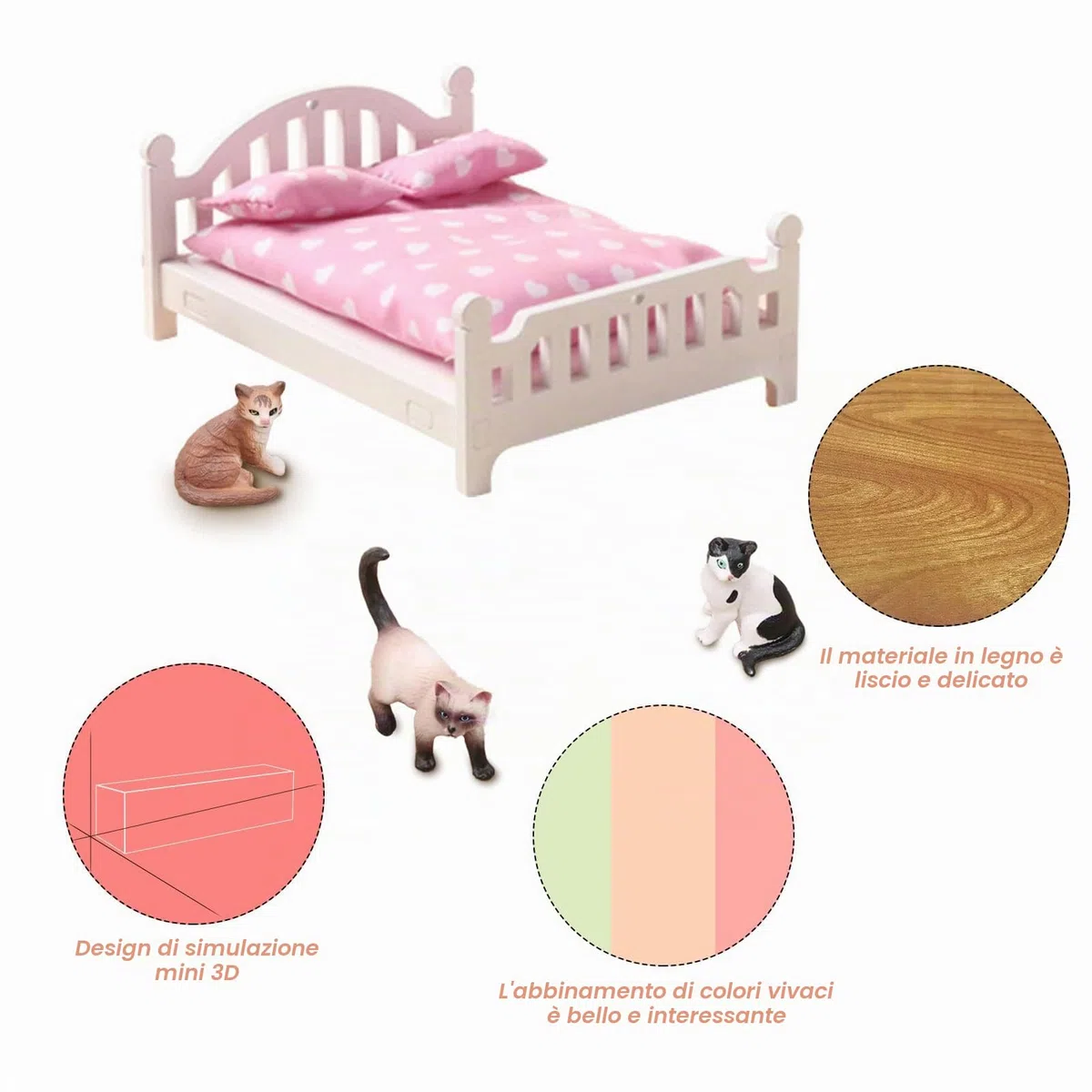 1/12 Miniatura Letto Matrimoniale in Legno Mini Comodino Camera da Letto Modello di Mobili per Bambole Decorazioni per La Casa Fai da Te,Mobili Dollhouse per casa delle Bambini Armadio Set Toy,7 pezzi