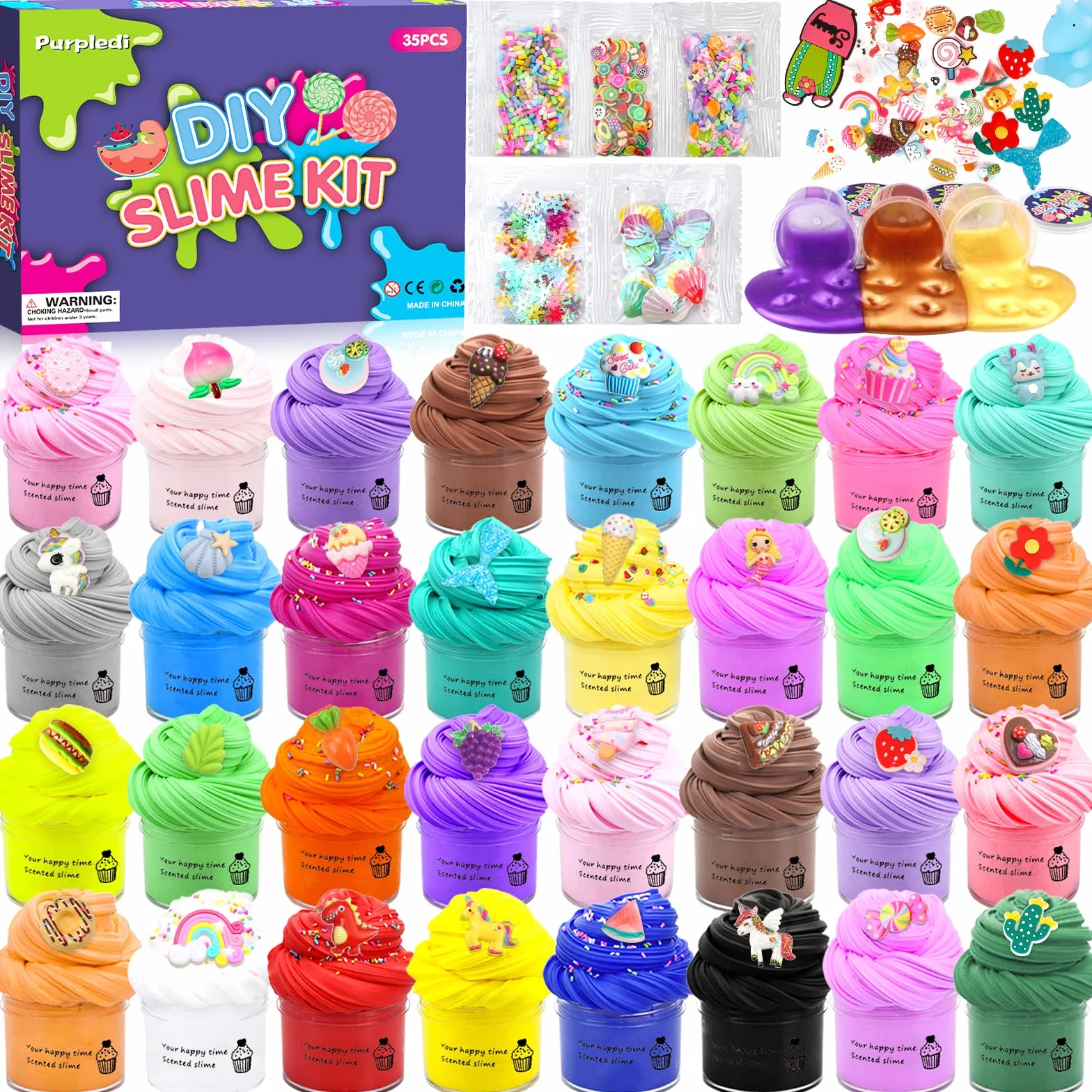 Purpledi Fluffy Butter Slime Set, 35 colori, Kit fai da te Giocattolo Antistress, Soft and Stretchy, per Bambini, Regalo
