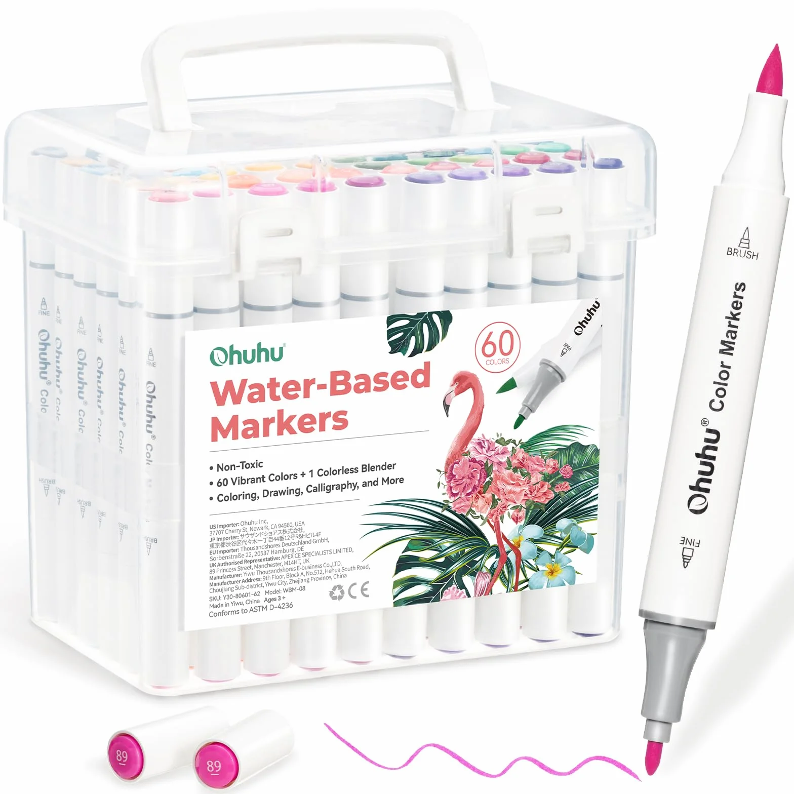 Ohuhu Pennarelli Artistici Doppia Punta: Set da 60 Colori ad Acqua (Punta a Pennello e Fine), Senza Odore, per Colorare per Adulti - Perfeetti per Manga, Anime, Lettering Creativo e Journaling