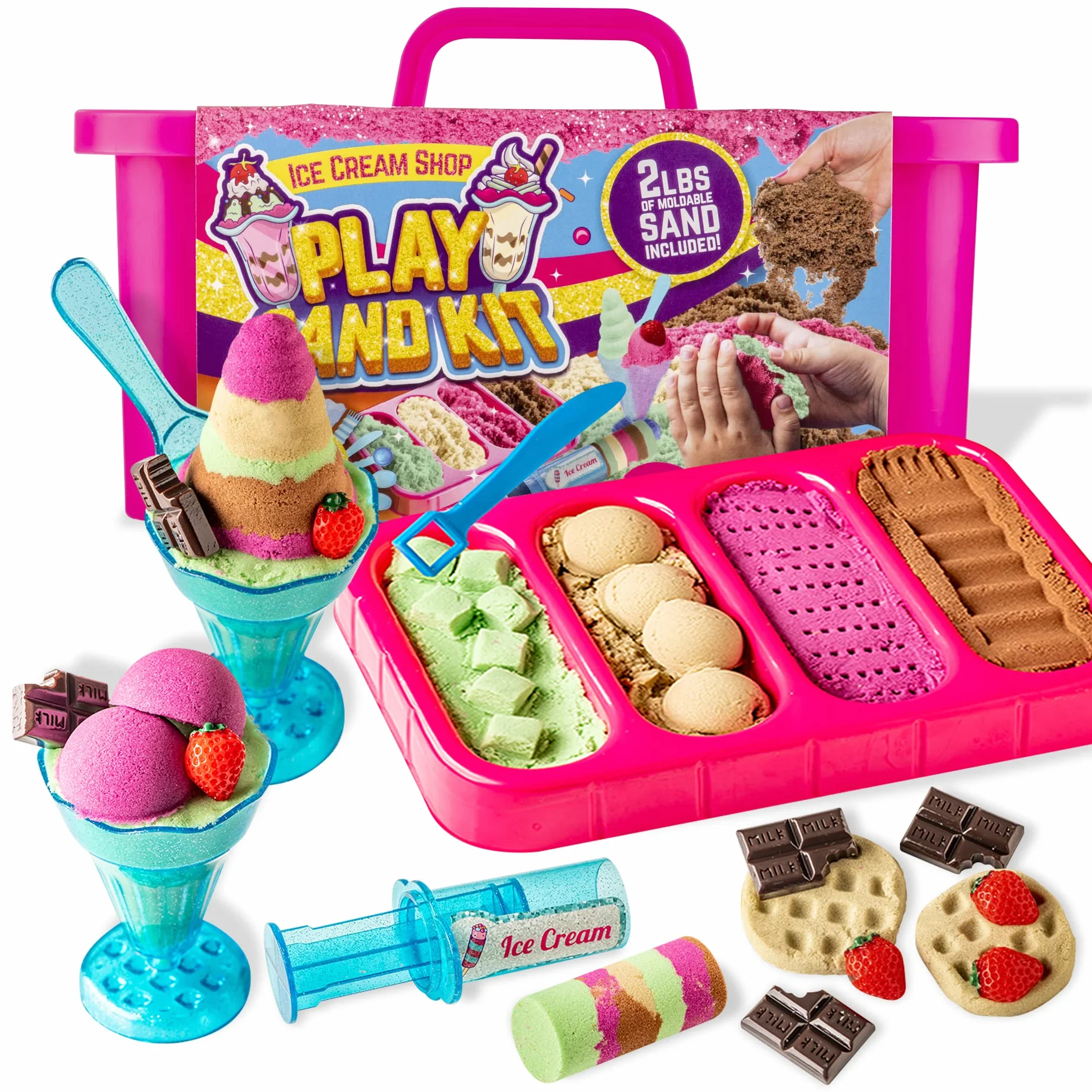 GirlZone Regalo Ragazza Kit Sabbia di Colori per Bambini- Gelateria di Sabbia Cinetica Fai Da Te, Pasqua Bambini