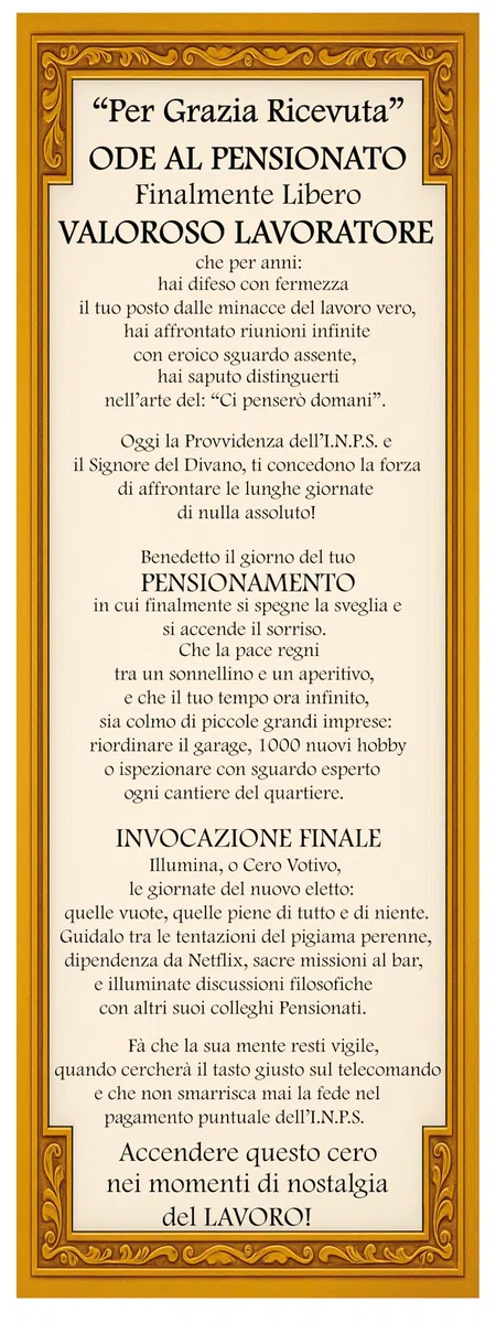 Cero “ODE AL PENSIONATO” – Il regalo più divertente per chi ha appena conquistato la libertà!