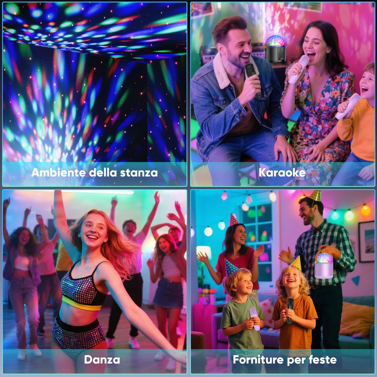 Karaoke per Bambini e Adulti con Luci Discoteca Bluetooth Cassa Microfono Giocattolo Musicale per Feste Regali Natale