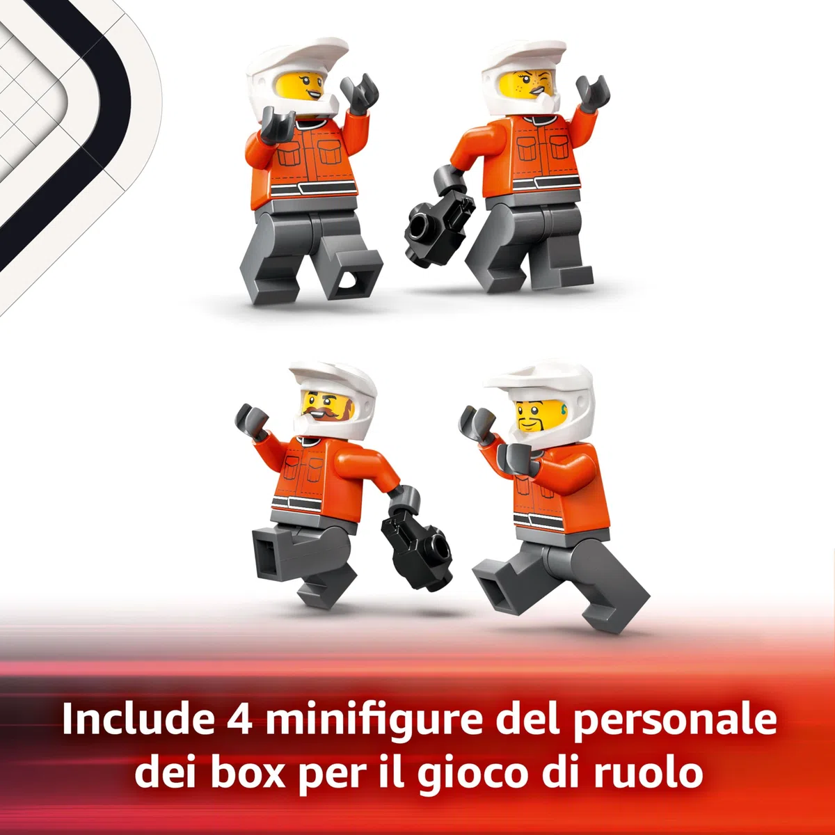 LEGO City Pit Stop e Meccanici con Monoposto Ferrari F1 - Kit Officina da Costruire con Macchina Giocattolo, Minifigure e Accessori, Giochi per Bambini da 6 Anni Fan delle Auto da Corsa Sportive 60443