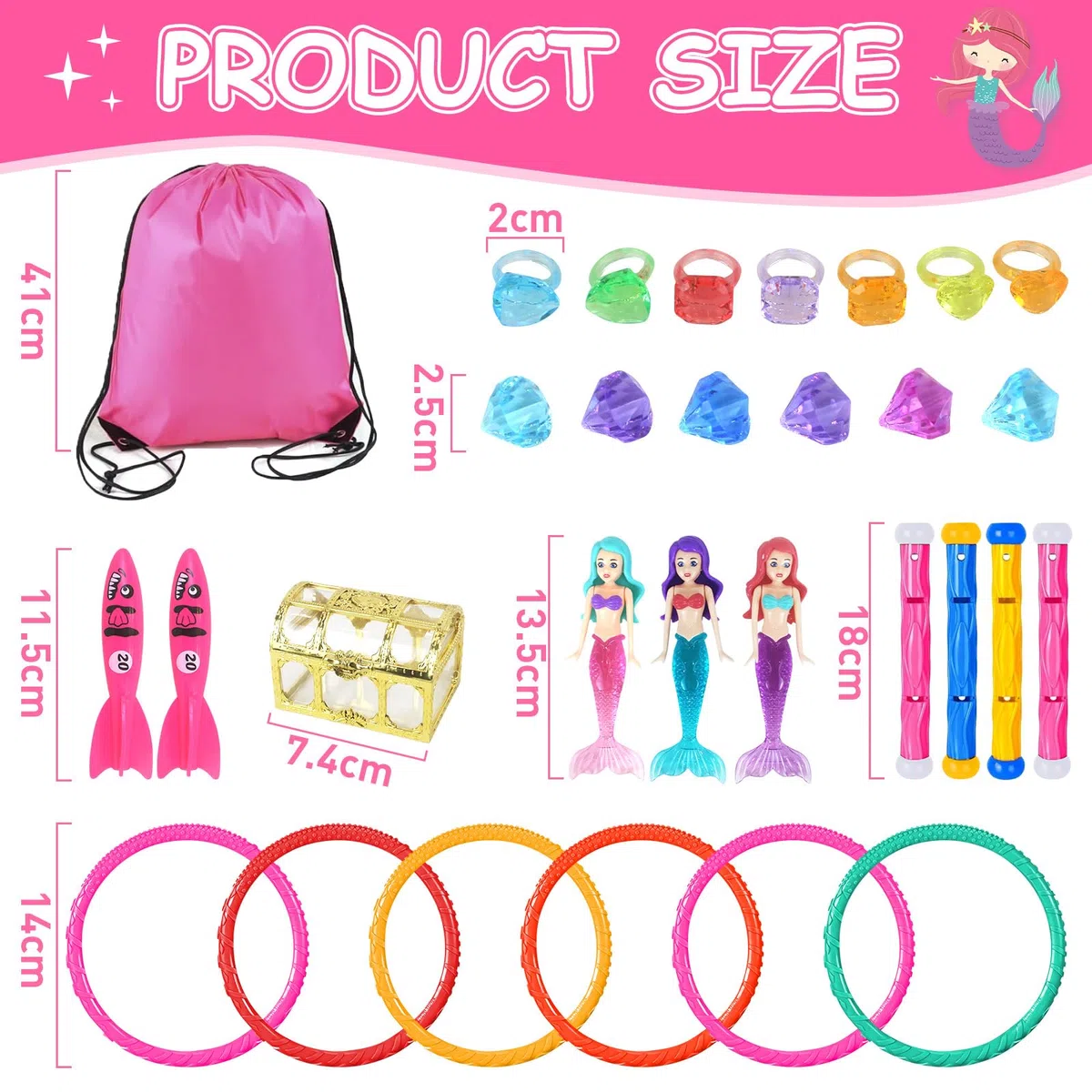 30 Pezzi Giochi d'Acqua per Bambini, Sirene Giochi per Piscina Set, Regalo per Bambini 5-9 Anni - Ideale per Piscina, Spiaggia e Allenamento Nuoto