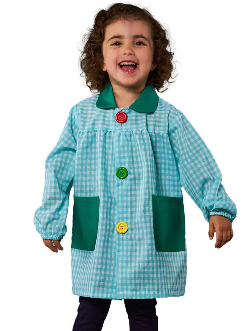Grembiule a quadretti per scuola materna, personalizzabile, per bambini