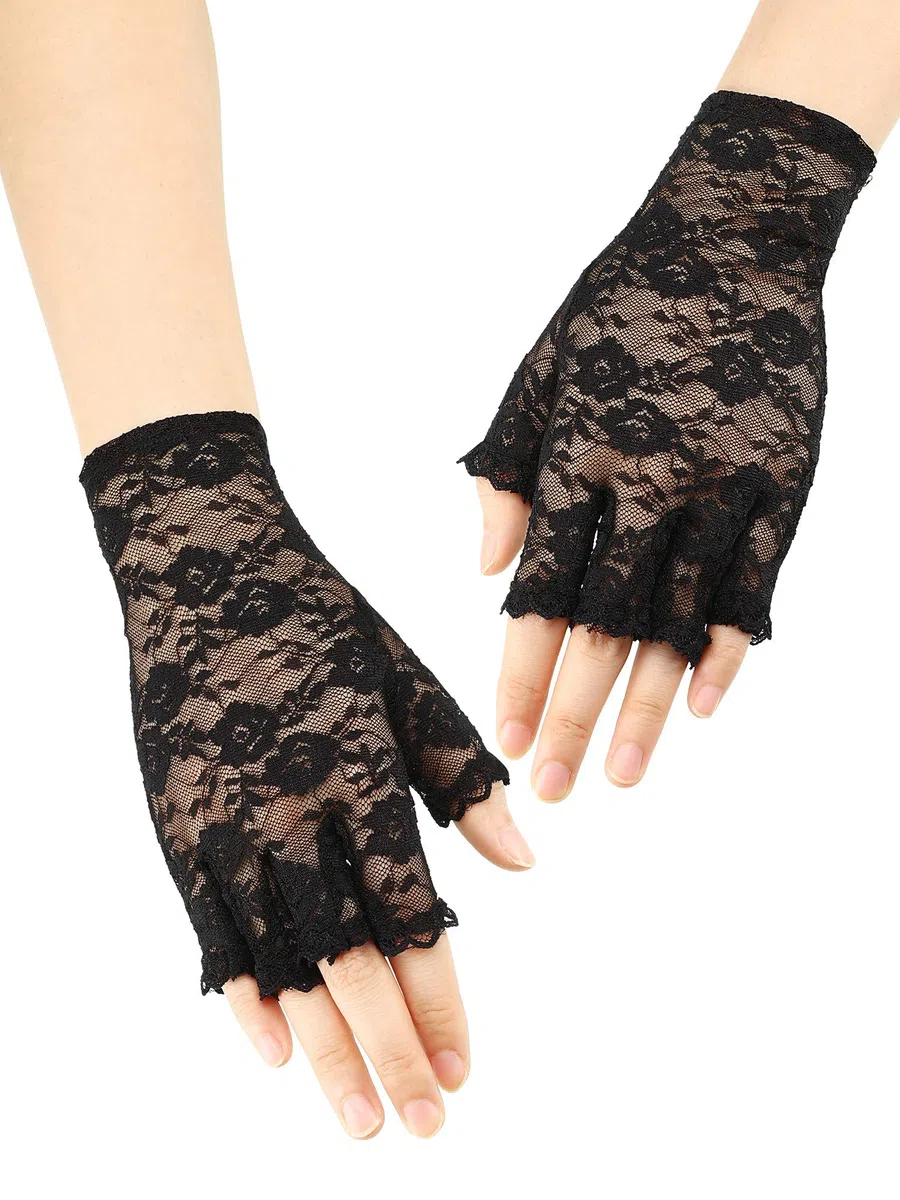Girocollo in Argento a Fascia Orecchini Anni '80 con Cerchi in Pizzo per La Festa degli Anni '80 (Stile B)