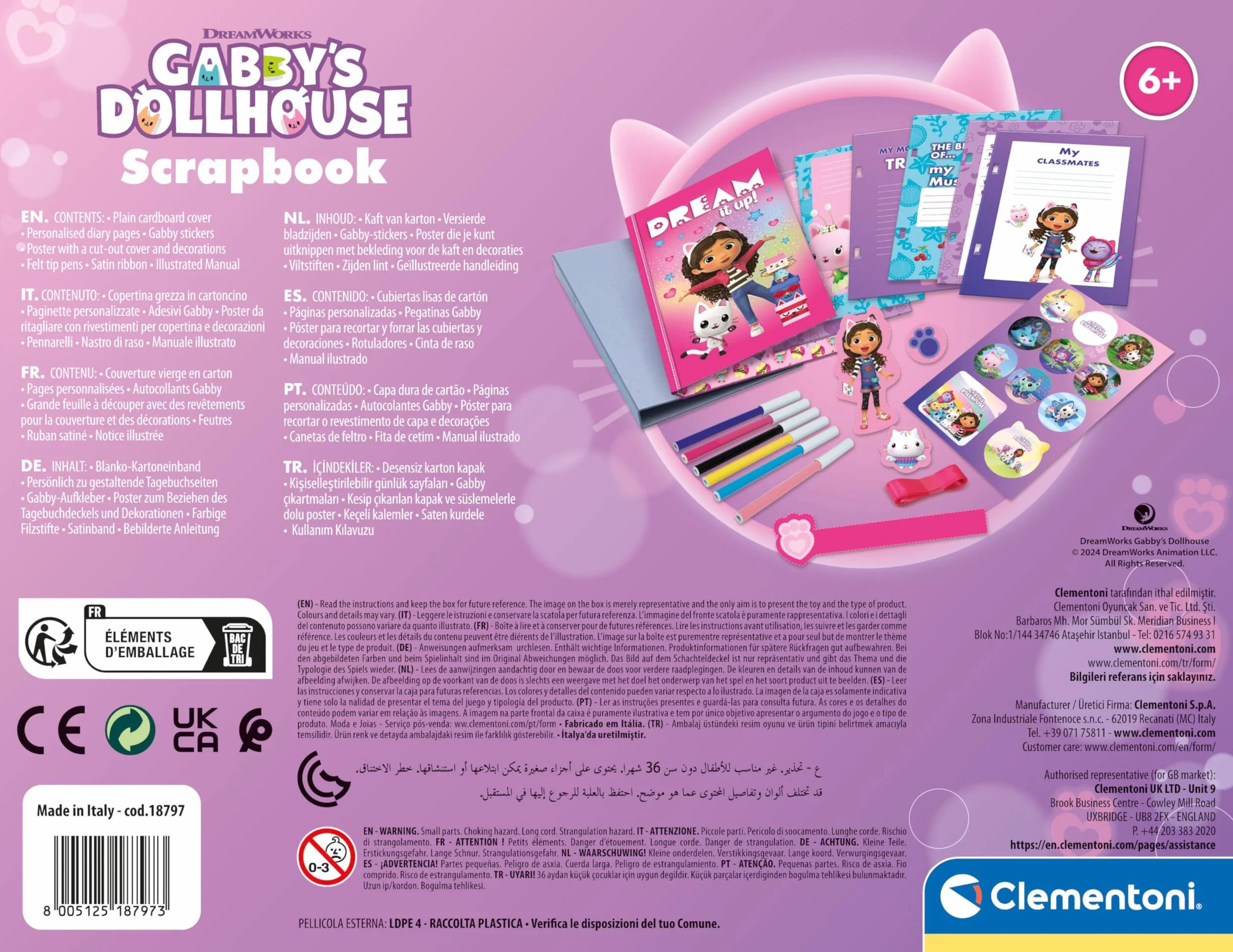 Clementoni - 18797 - Gabby'S Dollhouse Scrapbook - Album Adesivi Bambina, Diario da Disegno, Gioco Creativo Bambina 6 Anni, Stickers Gabby Dollhouse, attività Creative, Made in Italy