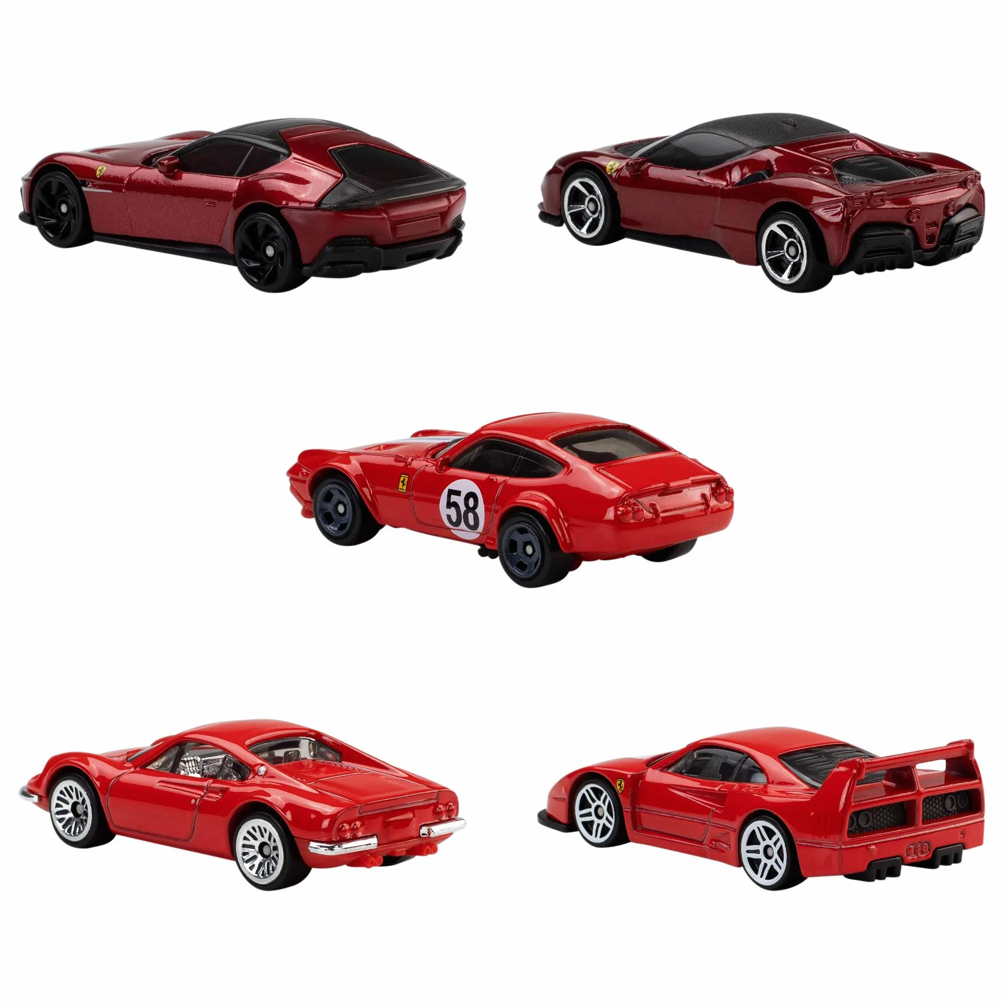 Hot Wheels - Veicoli Ferrari, set da collezione con 5 auto Ferrari con licenza ufficiale, macchinine in scala 1:64 con dettagli premium per il gioco o l'esposizione, 3+ anni, JLN12