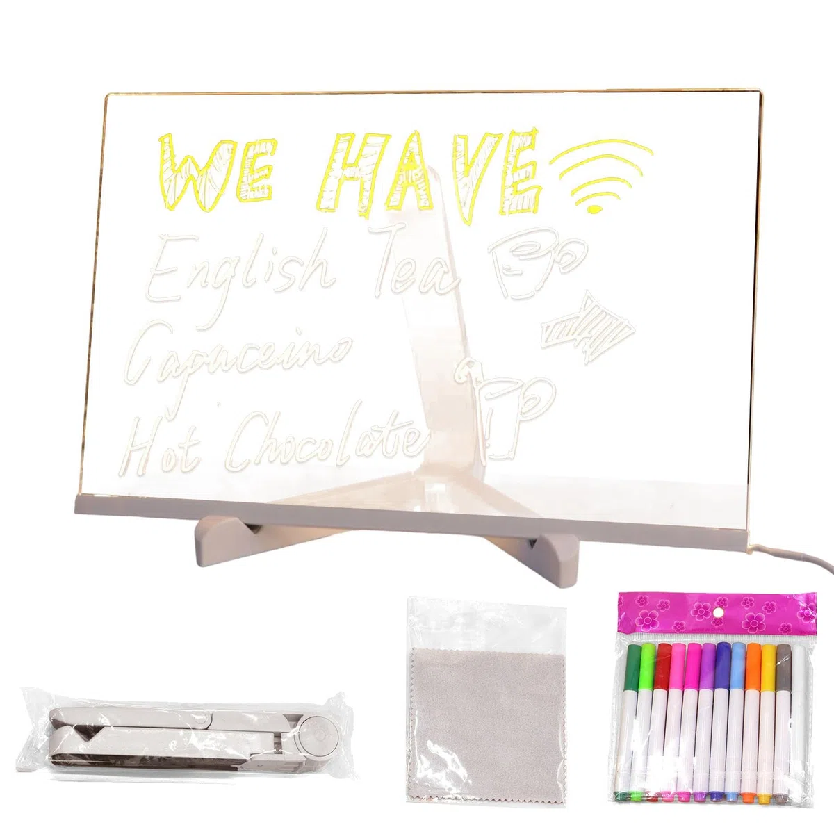 Lavagna a LED con colori, 20 cm x 30 cm lavagna illuminata lavagna a LED illuminata in acrilico, lavagna cancellabile a secco illuminata con supporto per casa e scuola