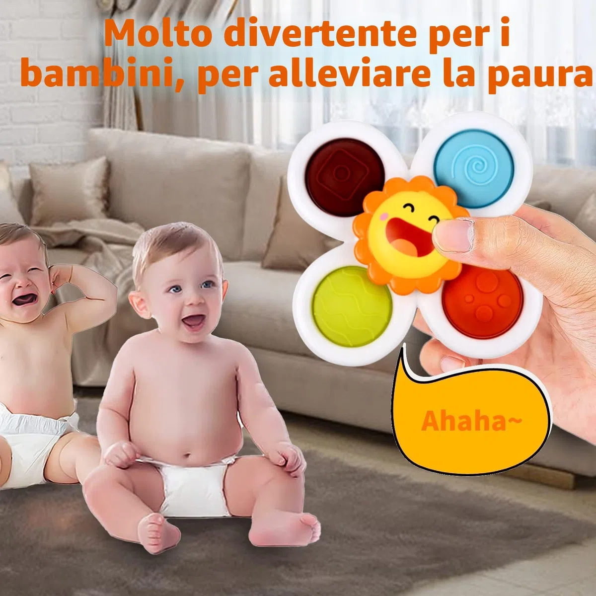 3 pezzi giocattolo a ventosa, giocattolo sensoriale bambino 1 anno ciotola da tavolo giocattolo trotola bambini giocattoli da bagno regali (Smiley)