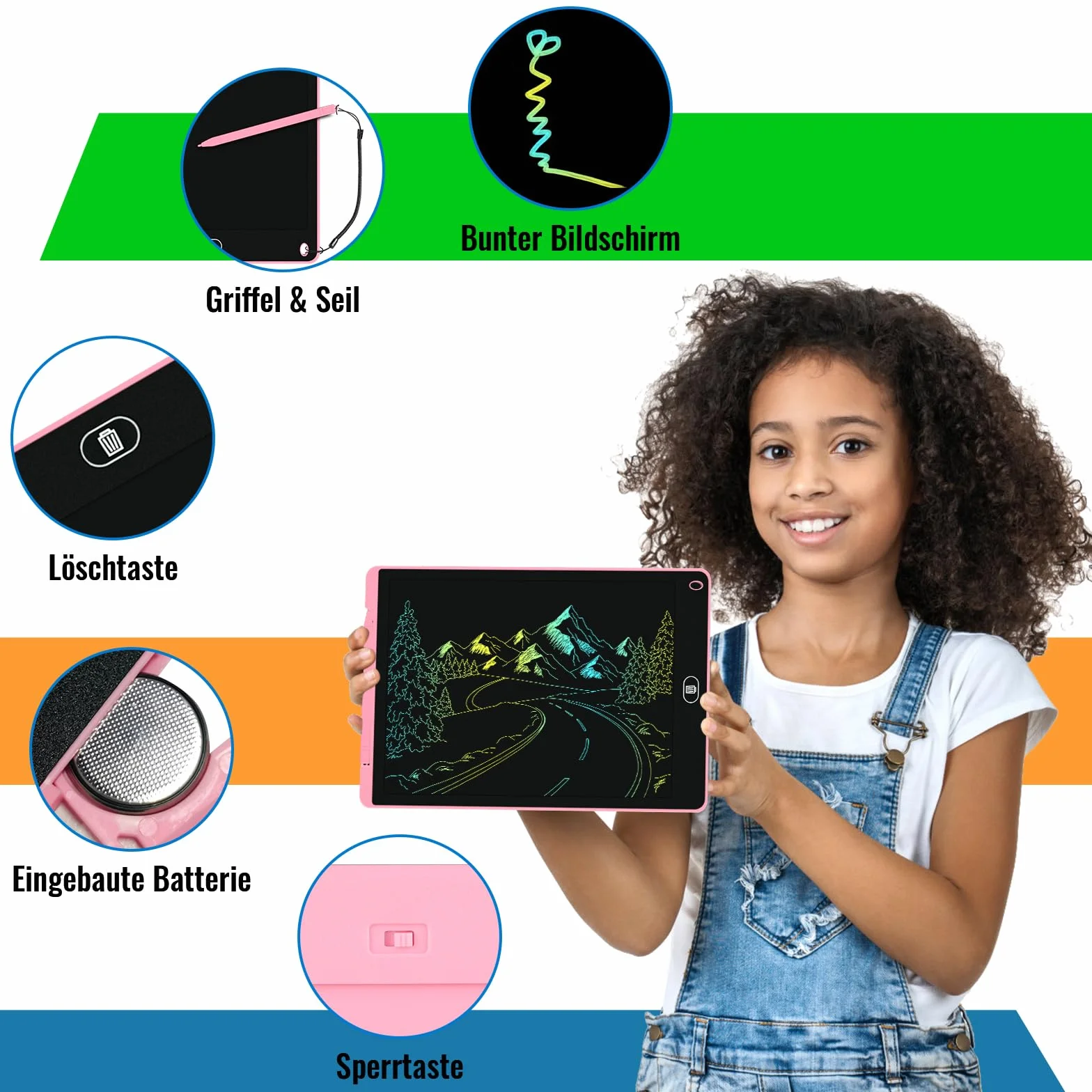 3 lavagne LCD da scrivania per bambini da 12 pollici, lavagnetta da pittura riutilizzabile, per bambini con pulsante di cancellazione, giocattoli per ufficio, scuola, casa (rosa + blu +