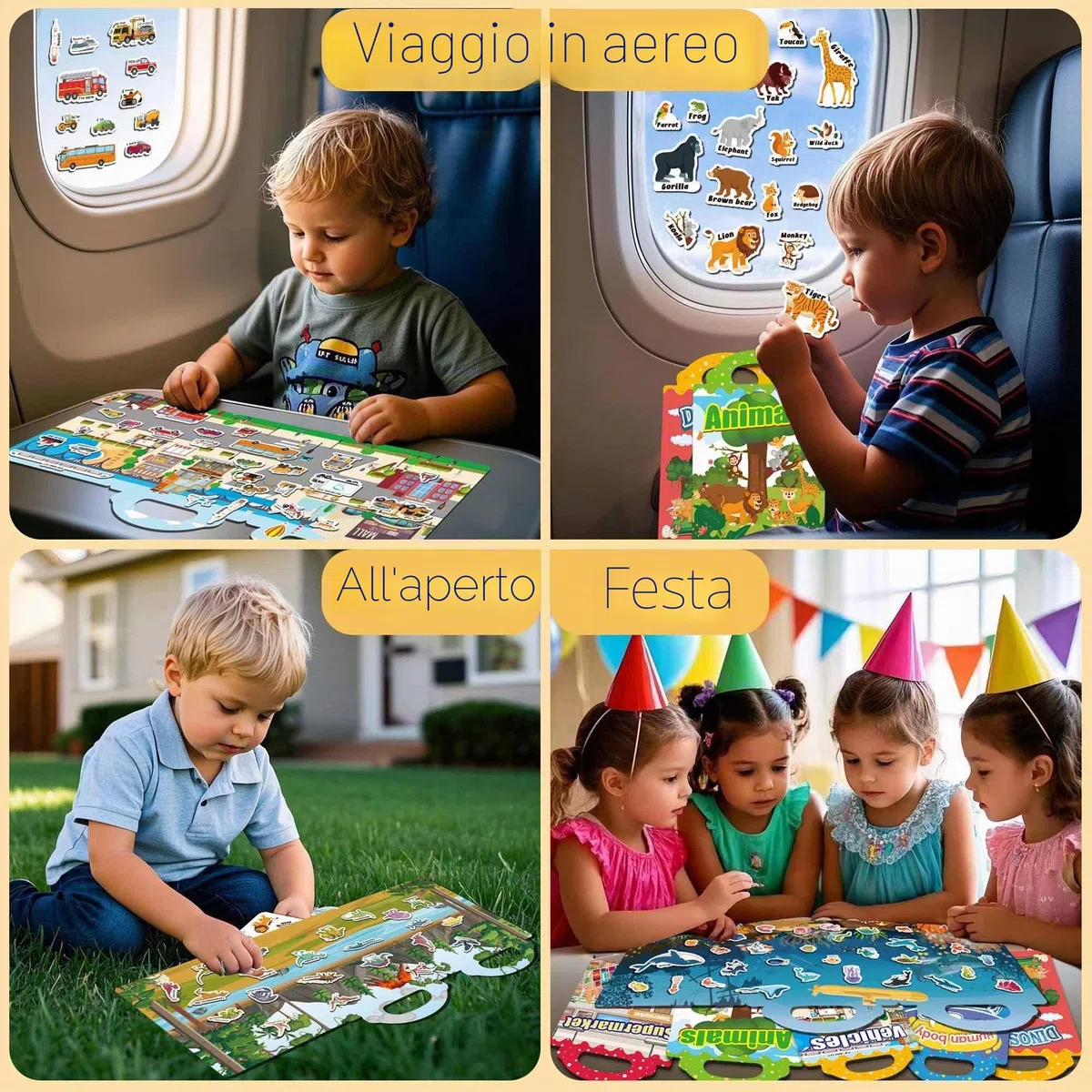 6 Libri Adesivi Riutilizzabili Bambini 2 3 4 Anni, Libro Adesivi Attacca e Stacca con Animali, Dinosauri, Corpo Umano, Supermercato, Veicoli, Mare – Sticker Book Educativo per Viaggio, Regalo Bimbo