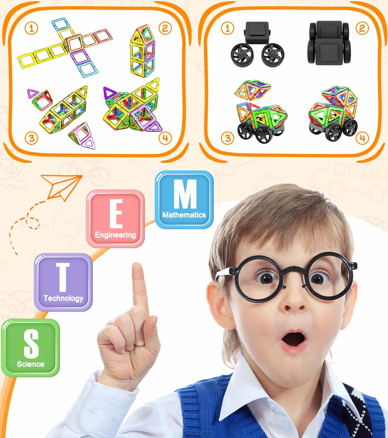 COOLJOYA Costruzioni Magnetiche, Costruzioni Magnetiche per Bambini 3 Anni, Giochi per Bambini Giochi Montessori per Ragazzi e Ragazze di 3 4 5 6 7 8 annii, 50 Pezzi Blocchi Magnetici