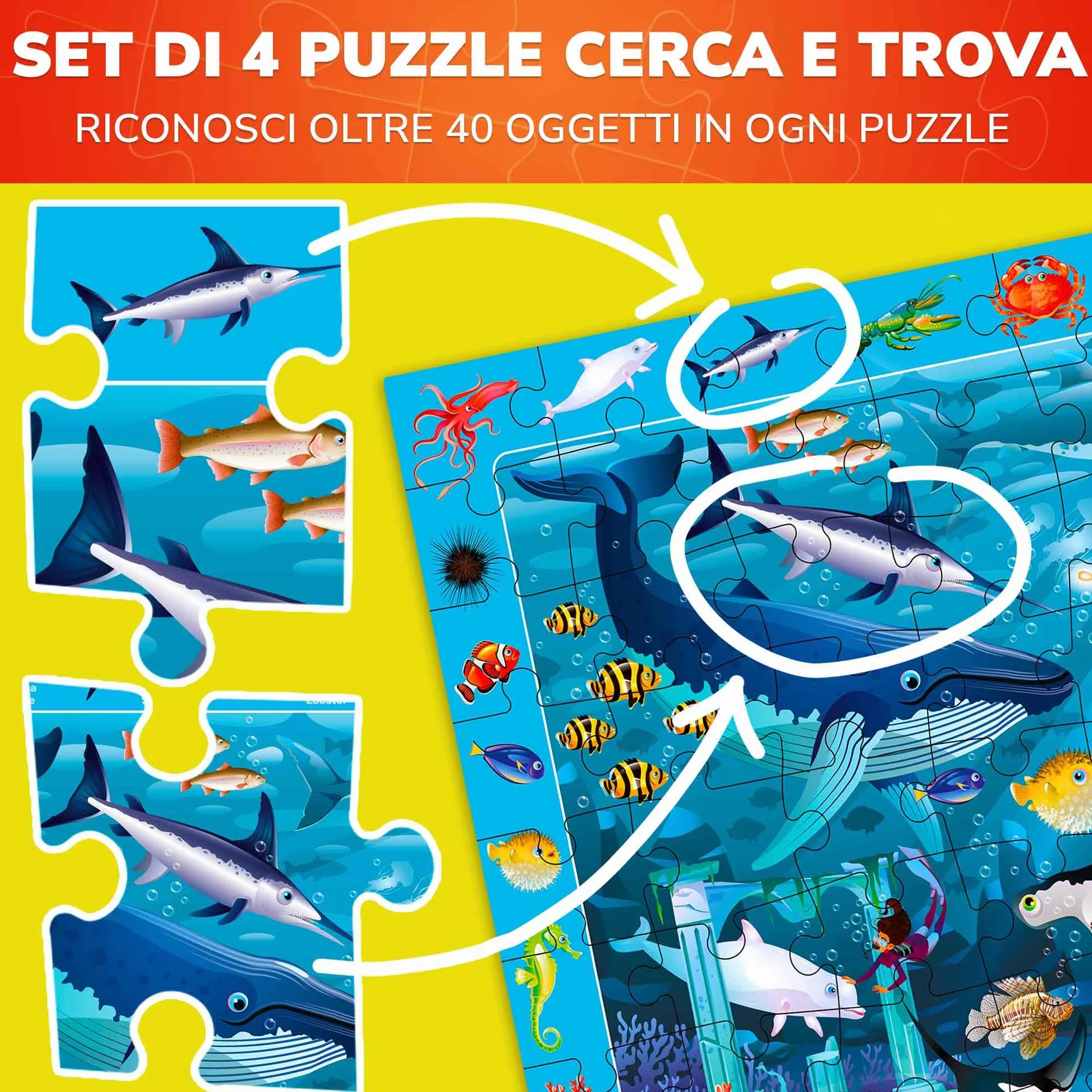 Puzzle da 100 Pezzi per Bambini 3 4 5 Anni - Set di 3 Puzzle da Pavimento Giganti - Impara Animali e Insetti della Foresta Oceanica - Giocattoli Educativi per Ragazzi e Ragazze dai 6 ai 7 Anni