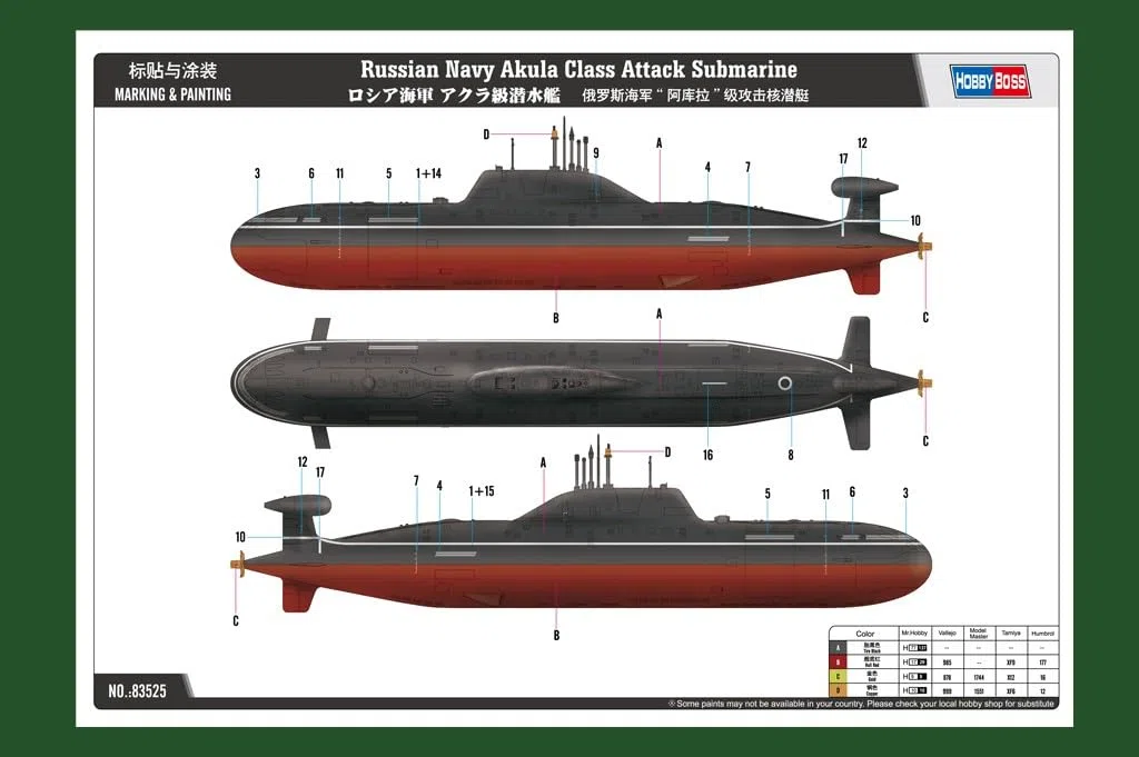 Hobbyboss HBB83525 1:350 - Russian Navy SSN Akula Class Attack Submarine