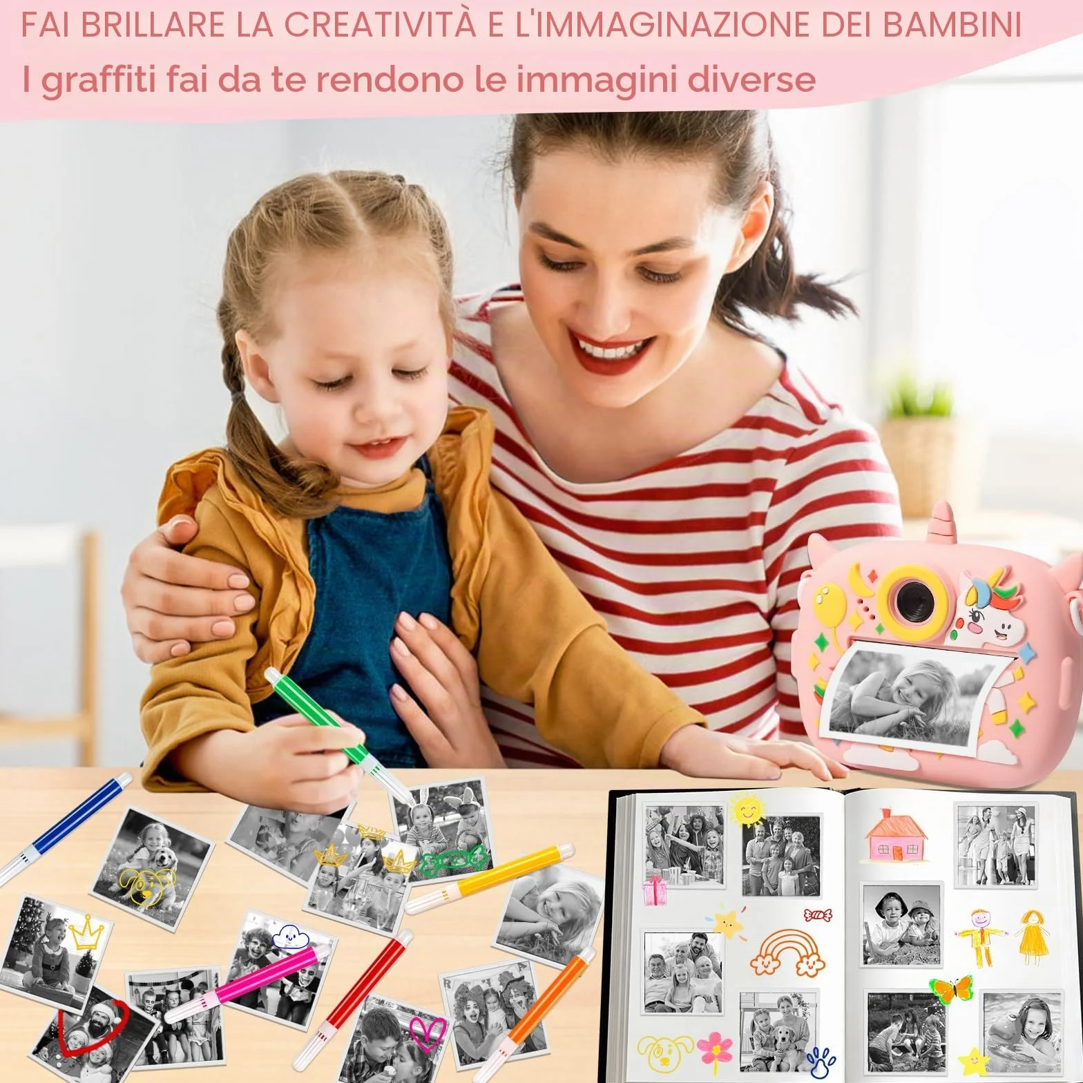 Macchina Fotografica Bambini, 2,4 Pollici Macchina Fotografica Istantanea, 1080P Macchina Fotografica Bambini Istantanea, con 32GB Scheda SD e Carta da Stampa, Regalo per Bambini dai 3-12 Anni