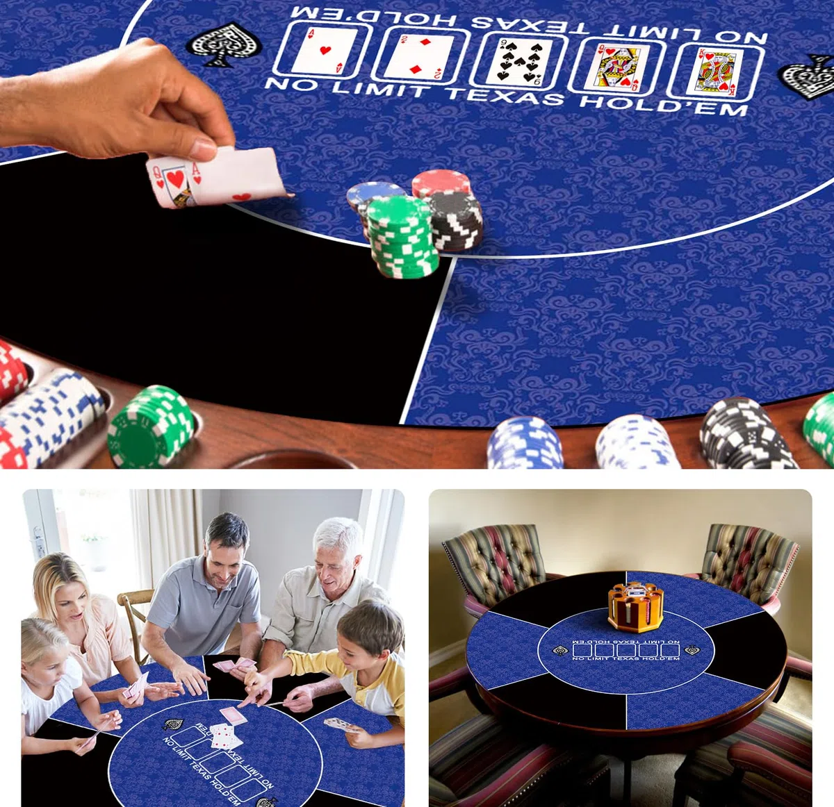 LaiEr Tappetino da Poker Rotondo,Tappetino in Gomma per Poker Texano da 24/31/39/47/55/63Pollici,Piano D'appoggio Pieghevole,Piano D'appoggio Portatile per Poker,Adatto per Giochi di Poker,Blackjack.