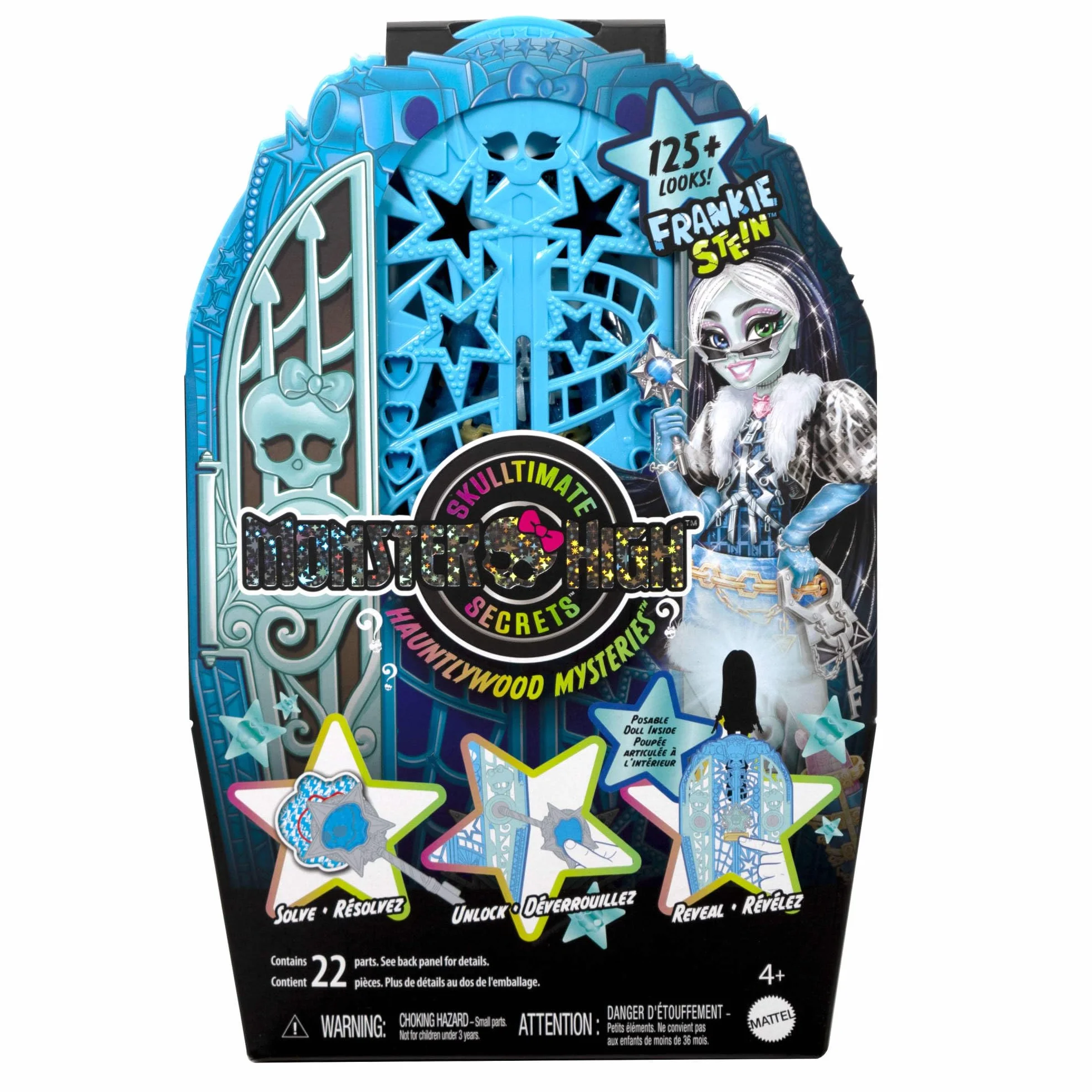 Monster High Segreti da Brivido - Frankie Stein I Misteri di Hauntlywood, bambola con abiti, guardaroba e 19 accessori glamour a sorpresa inclusi, giocattolo per bambini, 4+ anni, JBG81