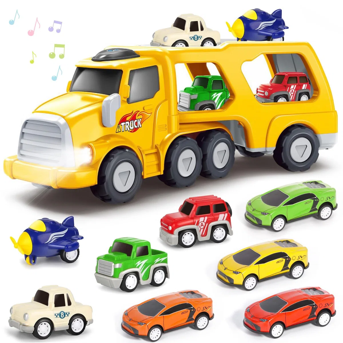 9 In 1 Camion Macchinine 3 4 5 6 Anni, Camion Cars Macchinine per Bambini con Suoni e Luci, Camion Giocattolo per Bambini Maschio 3 4 5 6 Anni