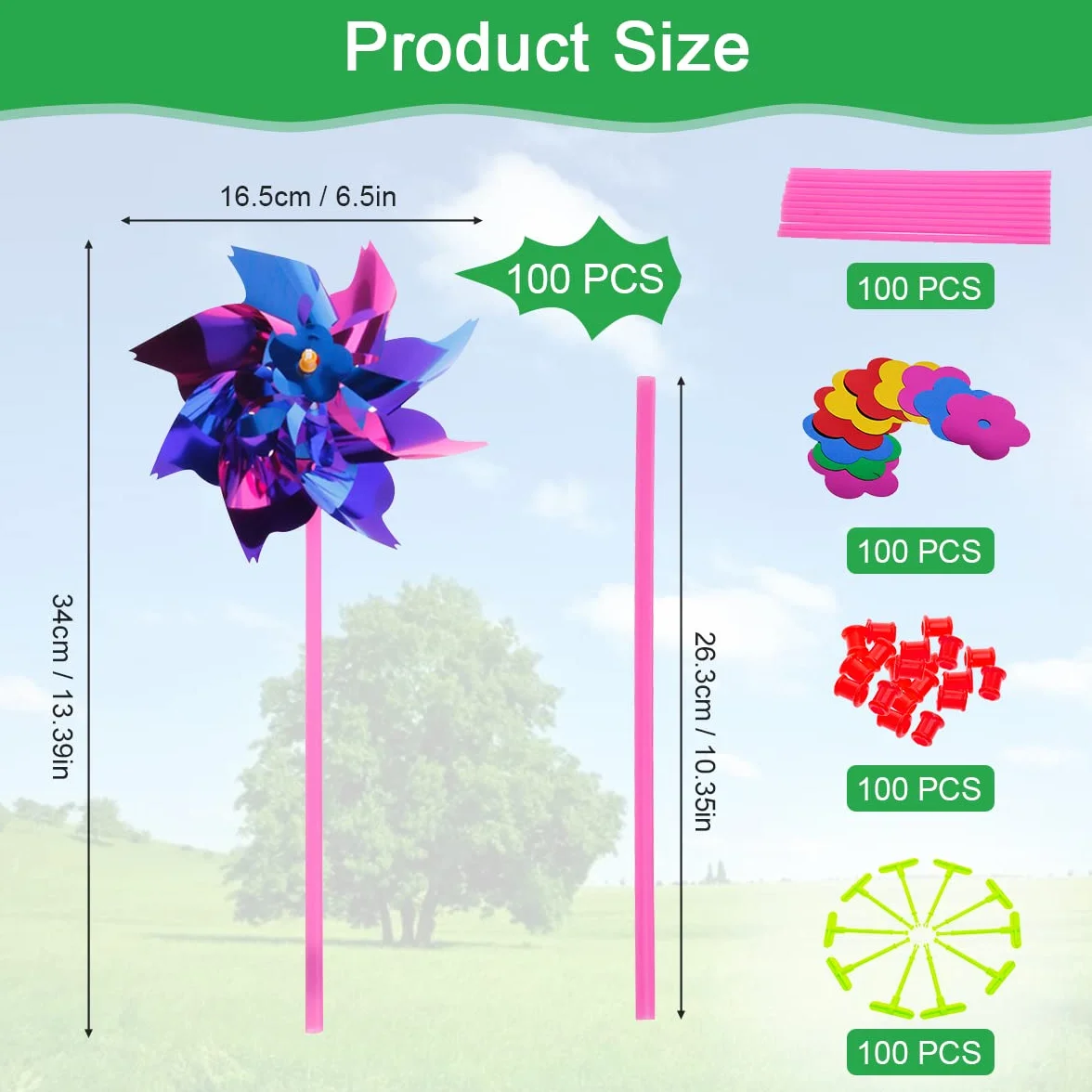 QINERSAW 100 Pezzi Girandole Colorate Girandole in Plastica Arcobaleno Girandole da Giardino Girandole Bambini per Prato da Giardino, Fai da te, per Feste di Bambini