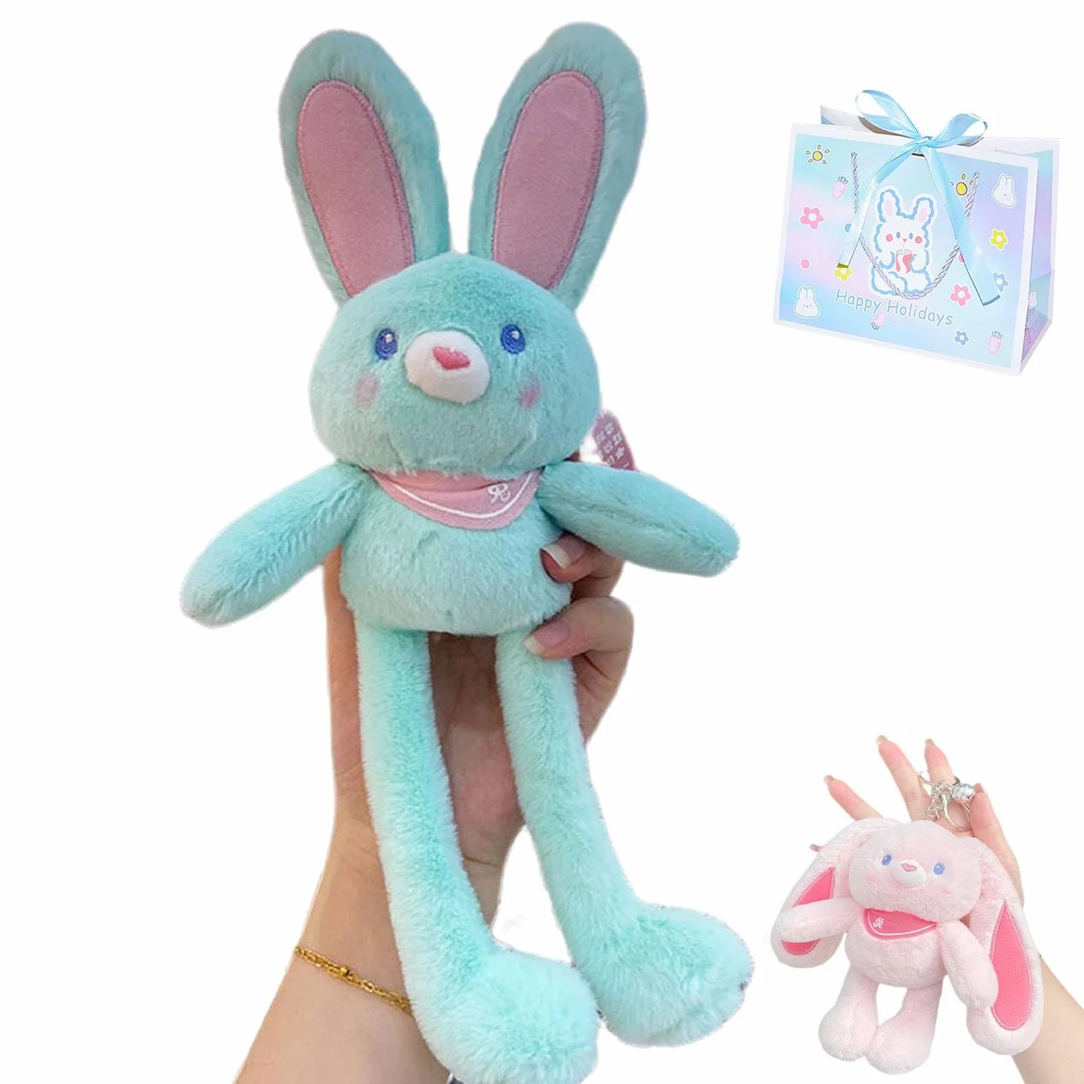 Peluche a forma di coniglio estraibile, divertente giocattolo interattivo a forma di coniglio con orecchie e zampe estraibili, giocattoli a forma di coniglio pasquale estraibile (D)