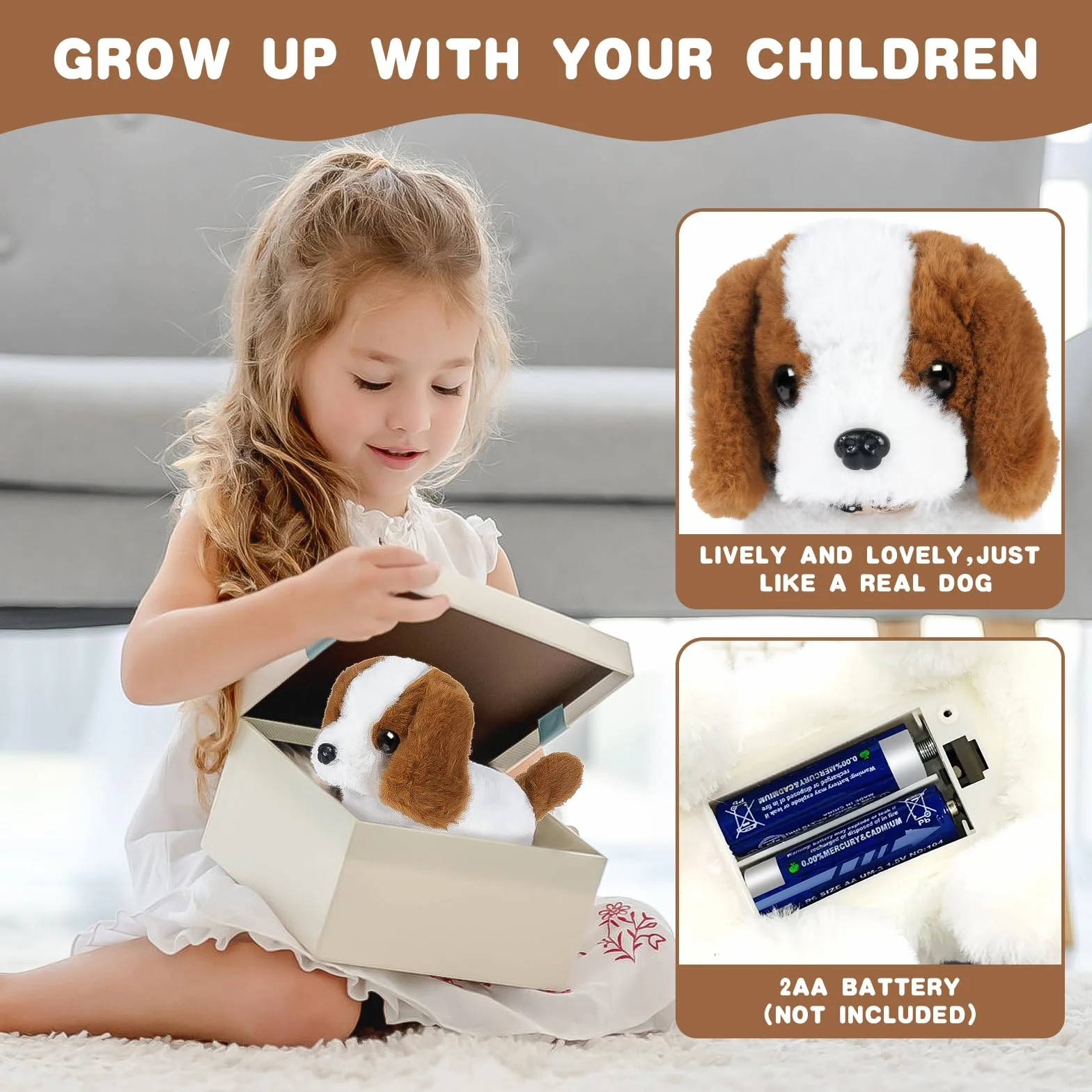 Elettronico Cane Giocattolo, Simulati Peluche Cane Giocattolo Giocattoli, Interattivi, Passeggiate, Corteccia Giocattoli Prima Educazione Regalo di Compleanno