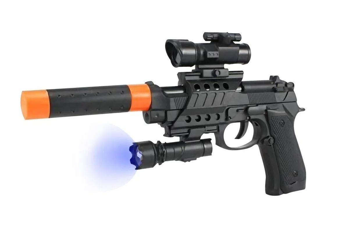 Pistola Giocattolo per Bambini Pistola Giocattolo Luci e Suoni Pistola Gioco Bambini con Luce Suono Mirino Silenziatore Smontabile Pistola Polizia Squadra Speciale Pistola Effetti Luminosi Sonori