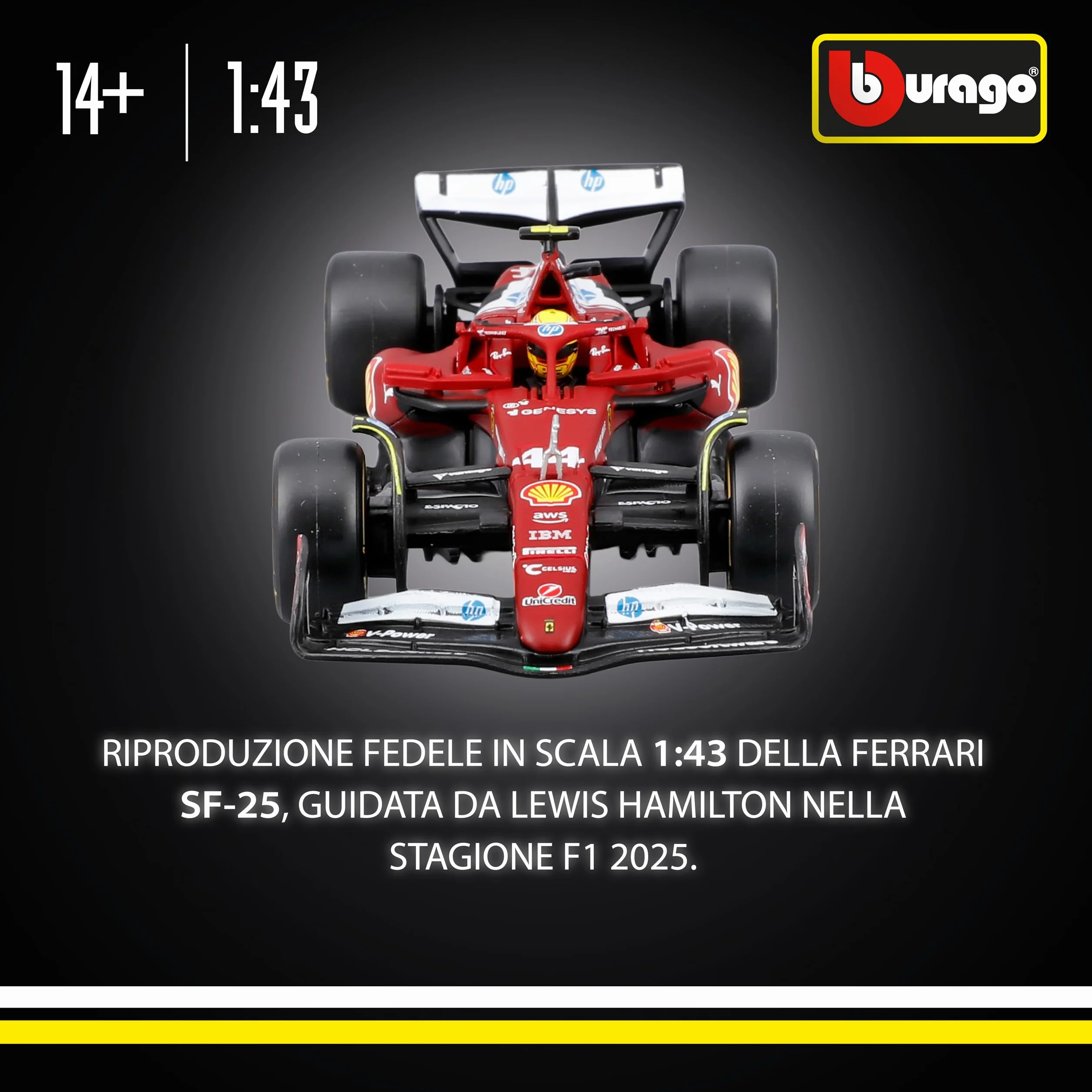 Bburago Ferrari SF-25 F1 2025 #44 Hamilton Diecast 1:43 Replica Dettagliata Teca Basetta Licenza Ufficiale Ferrari