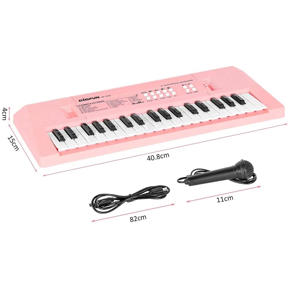 BAKAJI Tastiera Elettronica per Bambini con Microfono, Pianoforte Elettronico a 37 Tasti Giocattolo, Pianola Musicale Gioco Educativo Multifunzione, Colore Rosa, Perfetta Idea Regalo