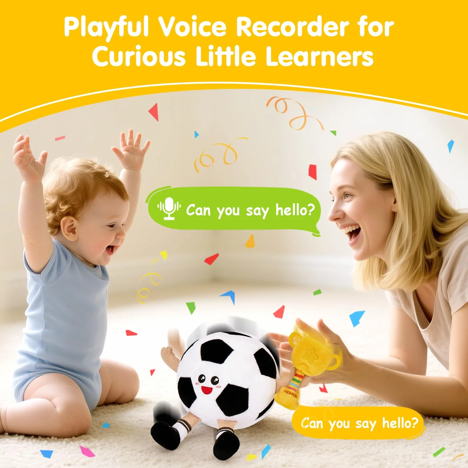 hahaland Giochi Neonato 3 6 9 Mesi, Peluche Calcio Giocattolo Interattivo con Musica e Registrazioni, Gattonare Giochi Regalo Bambini 1 Anno