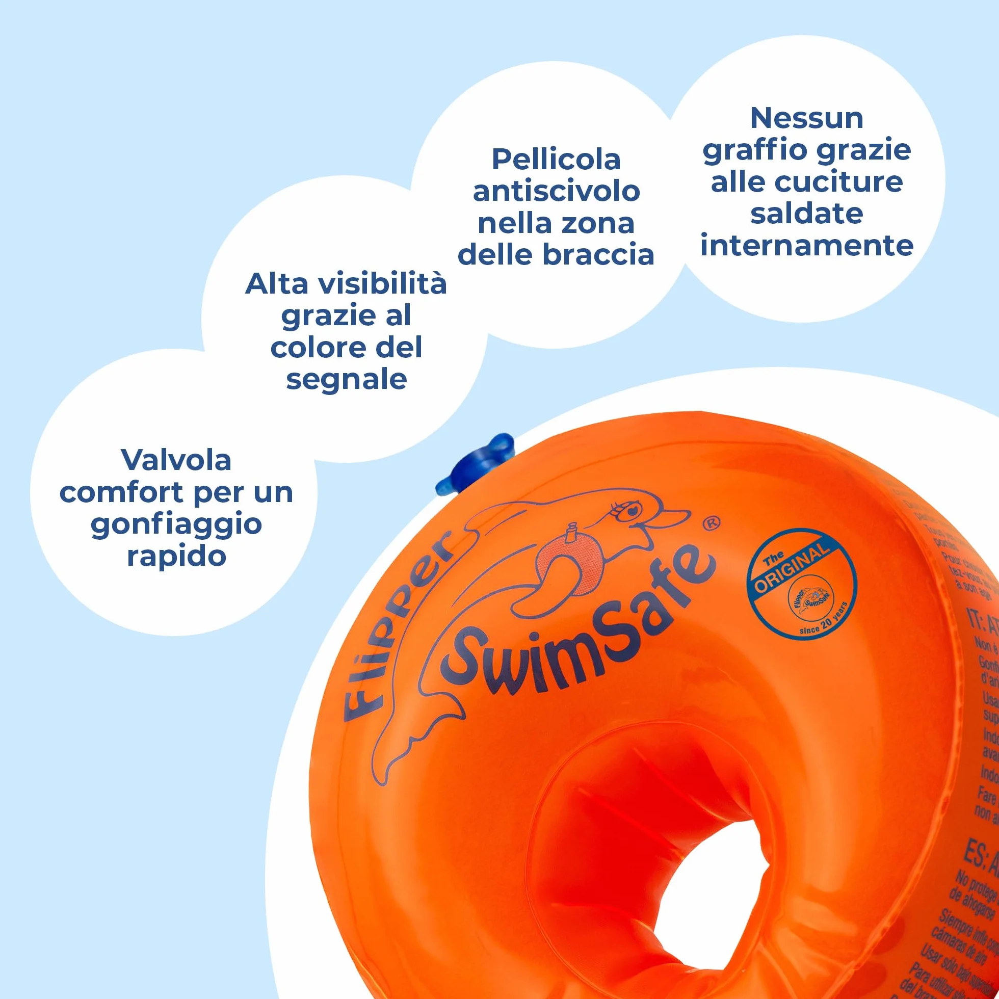 Flipper SwimSafe - ausilio per il nuoto per bambini dai 12 mesi, ali d'acqua con nucleo infrangibile in schiuma PE per imparare a nuotare