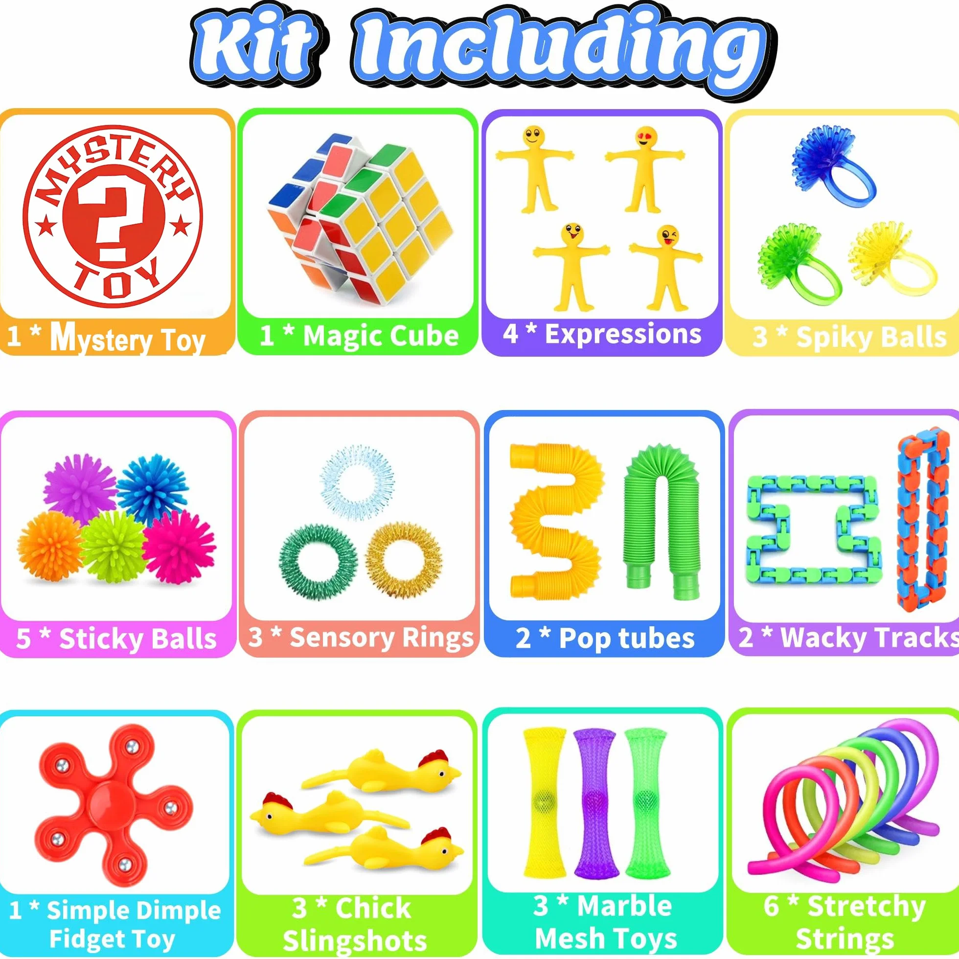 Chennyfun Fidget Toy Set, 62 Pezzi Fidget Toys Pack,Anguria Mela Kiwi Fidget Toys Set Giochi Sensoriali Anti Ansia e Stress è Adatta per Adulti e Bambini, può Essere Usata Come Regali per Feste