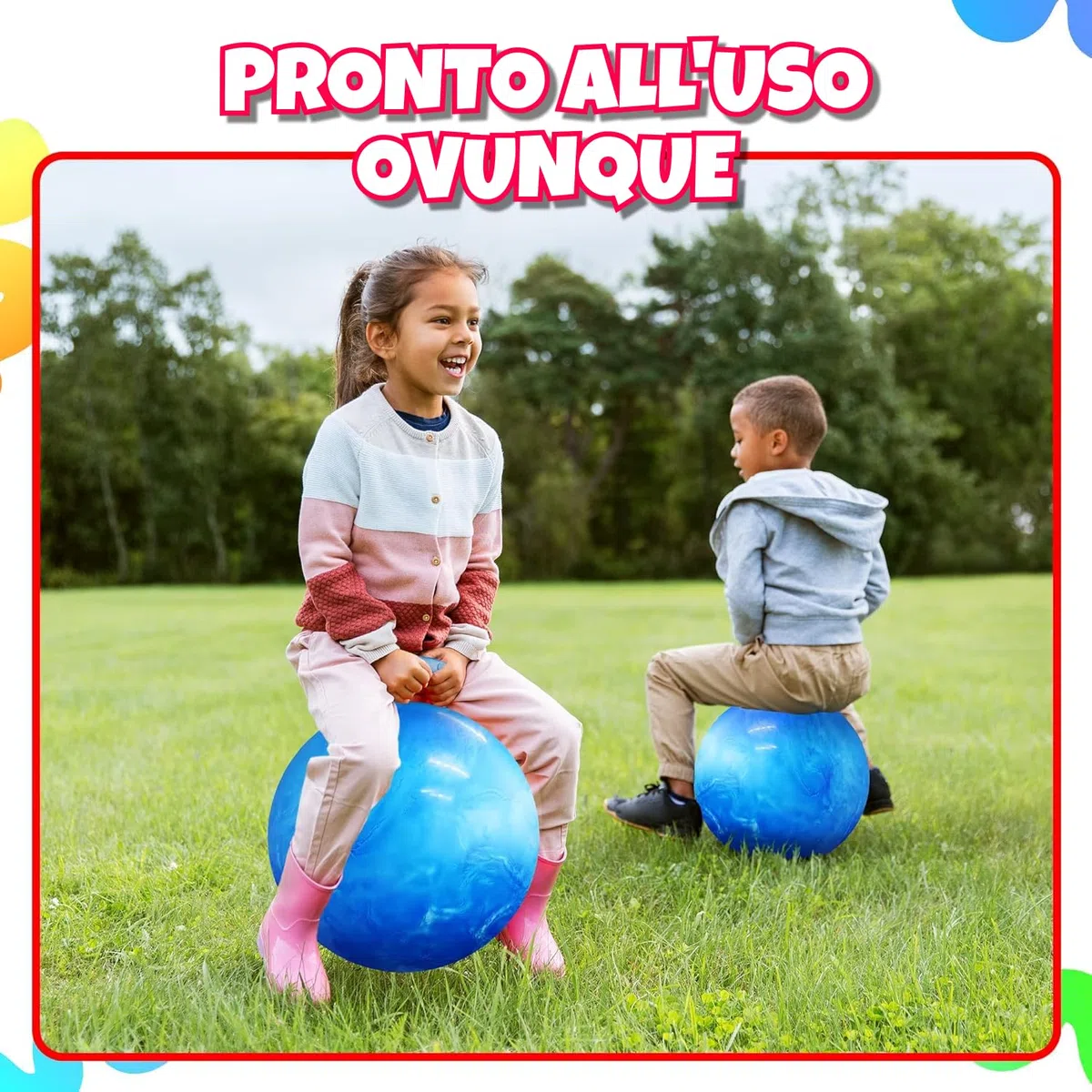 Bedwina Palla Rimbalzante 50,1 cm per Bambini – con Maniglia e Pompa, Giocattolo Gonfiabile Sicuro e Resistente per Interno/Esterno e Gioco Attivo