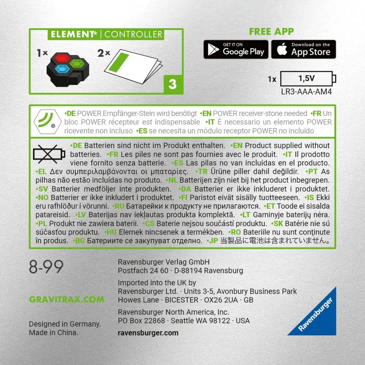 Ravensburger - GraviTrax Power Element Controller: Controlla elementi con pulsante, Accessorio pista biglie, Gioco STEM 8+ anni e adulti, Non giocabile da solo, Compatibile con tutti i GraviTrax