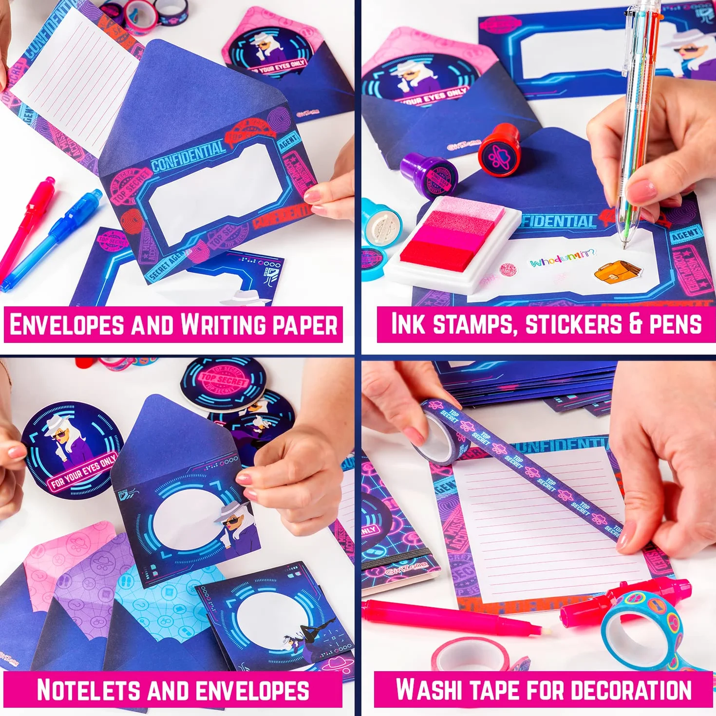 GirlZone Set Cancelleria Ultimate Secret Agent, Kit Spia e Detective per Bambina, Include Penna e Fogli di Carta da Spia, Idea Regalo per Bambine Divertente Writing Set