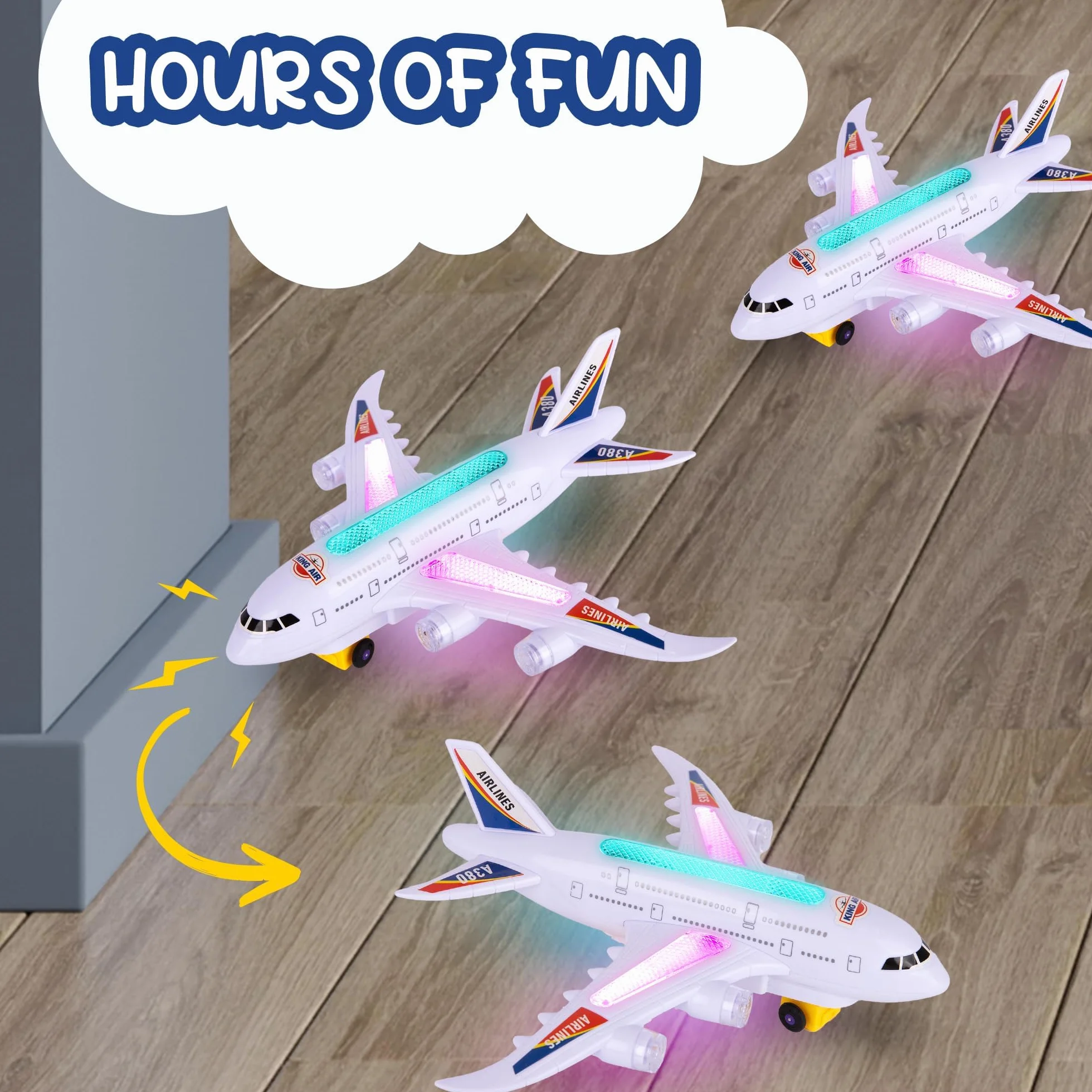 Aereo Giocattolo con Luci, Aeroplano Giocattolo, Con Suoni di Decollo, Luci LED- Funzione Bump-And-Go, Adatto Come Regalo di Compleanno per Bambini e Bambine dai 4 Agli 8 Anni