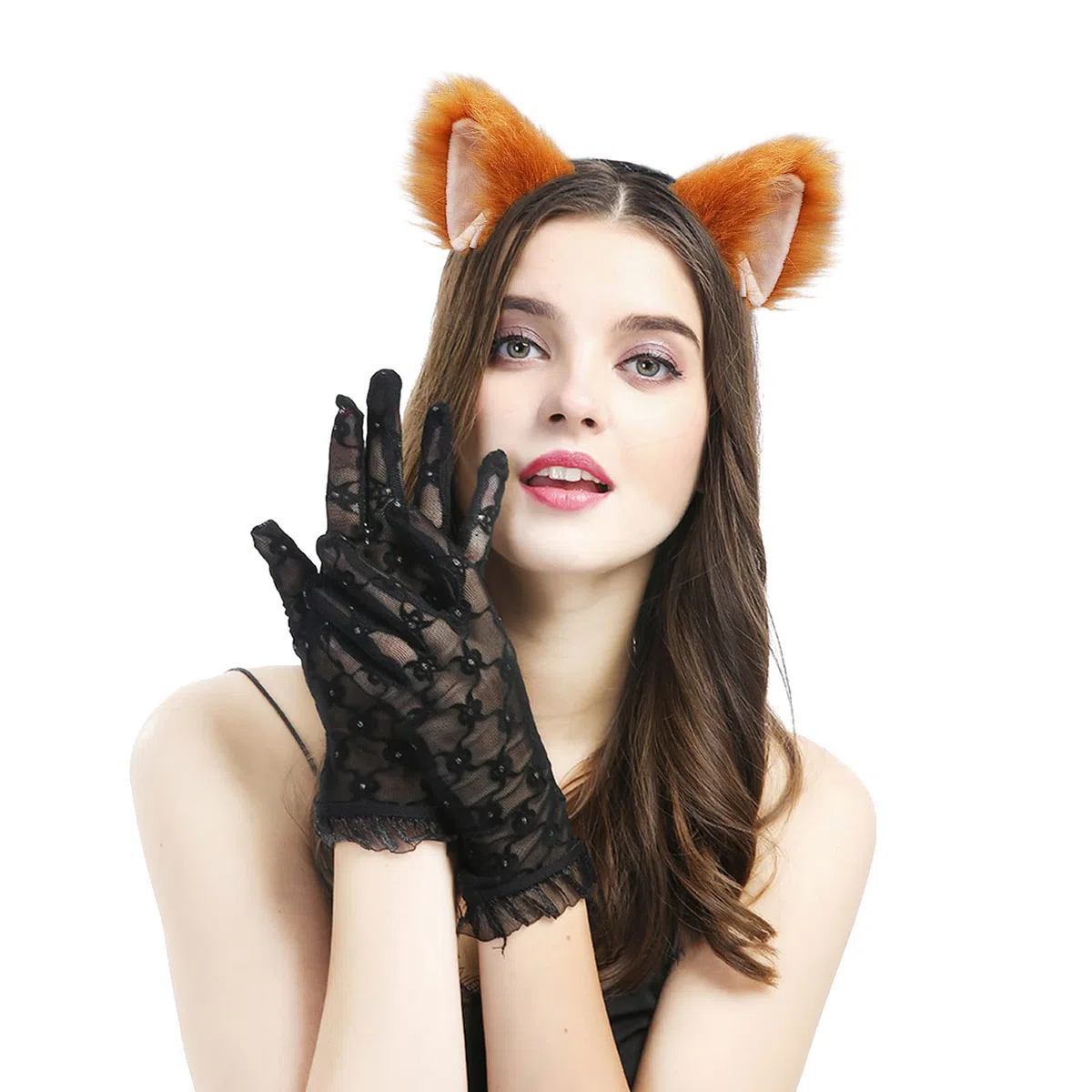 TSHAOUN 4 Pezzi Finto Peloso Volpe Gatto Orecchie Cosplay Set, Costume Peluche Artiglio Orecchie Coda per Dress Up Carino Costume Party