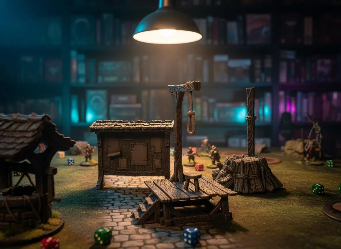 Set di articoli da città – Accessori integrali per D & D, Warhammer – Pozzo, Wc, Segnalibri, Forca, Giornali, Carrello