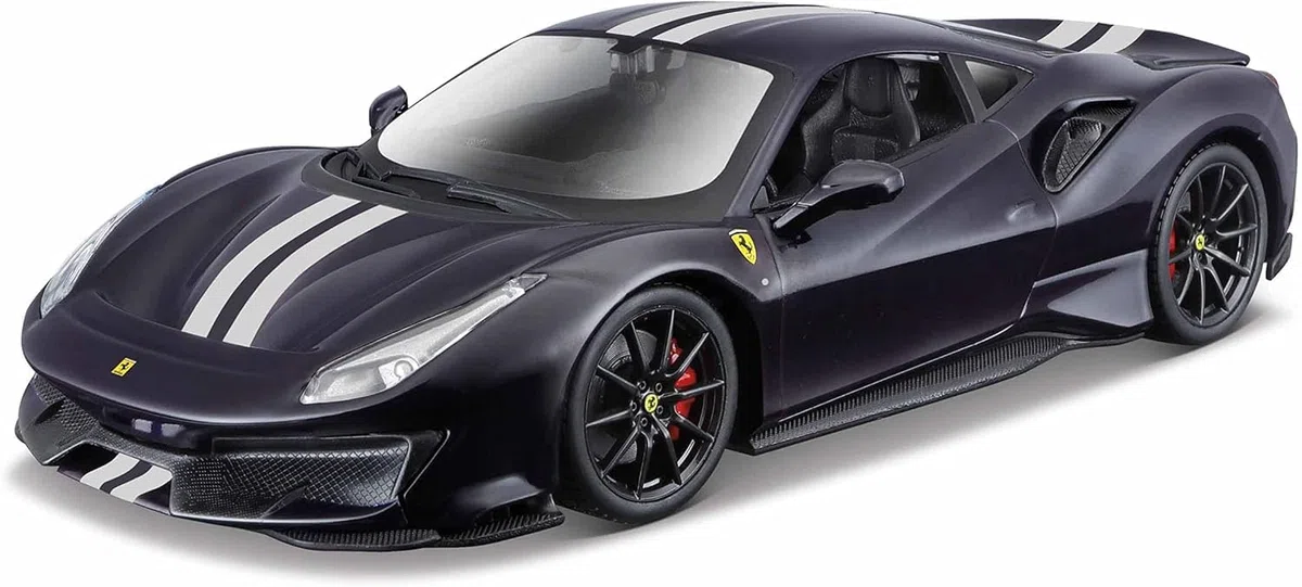 Bburago Ferrari 488 Pista (2018): modello auto in scala 1:24, Ferrari Race & Play serie, porte mobili, blu (18-26026B)