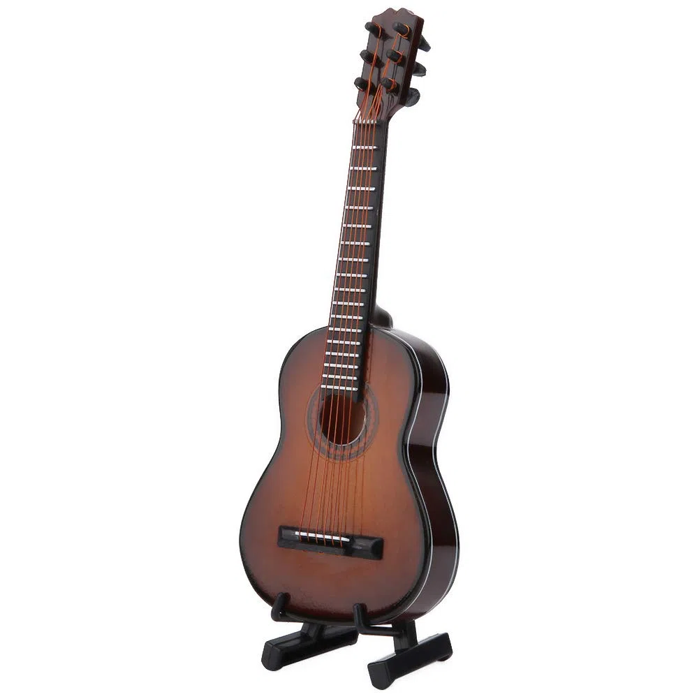 Miniatura in legno modello di chitarra Decor, mini ornamenti musicali Craft Home Office Decor Display per la famiglia di amici di bambini(#04 Brown, 14 * 4.9 * 1.5cm/5.5 * 1.9 * 0.6inch)