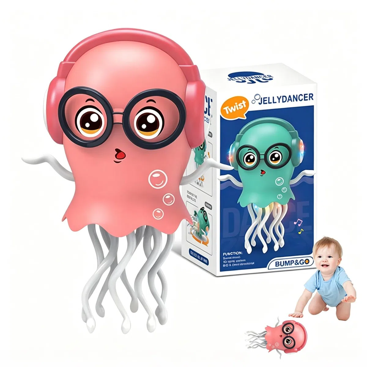 HUIZHOU Polpo Danzante Interattivo 3D con Musica e Luci LED Colorate, Movimento Intelligente, Giocattolo Educativo per Bambini 3+ Anni, Natale e Compleanno (Rosso)